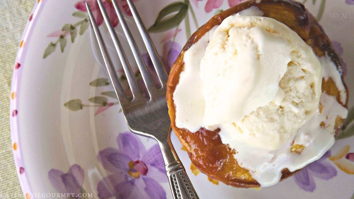 Baked Peaches served with ice cream