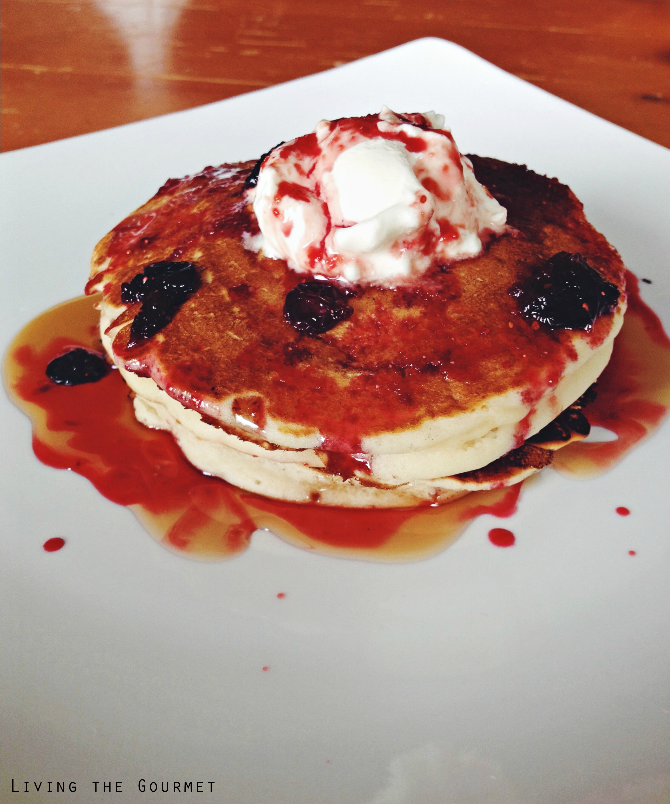 Living the Gourmet: Pancakes with Blueberry Ginger Sauce