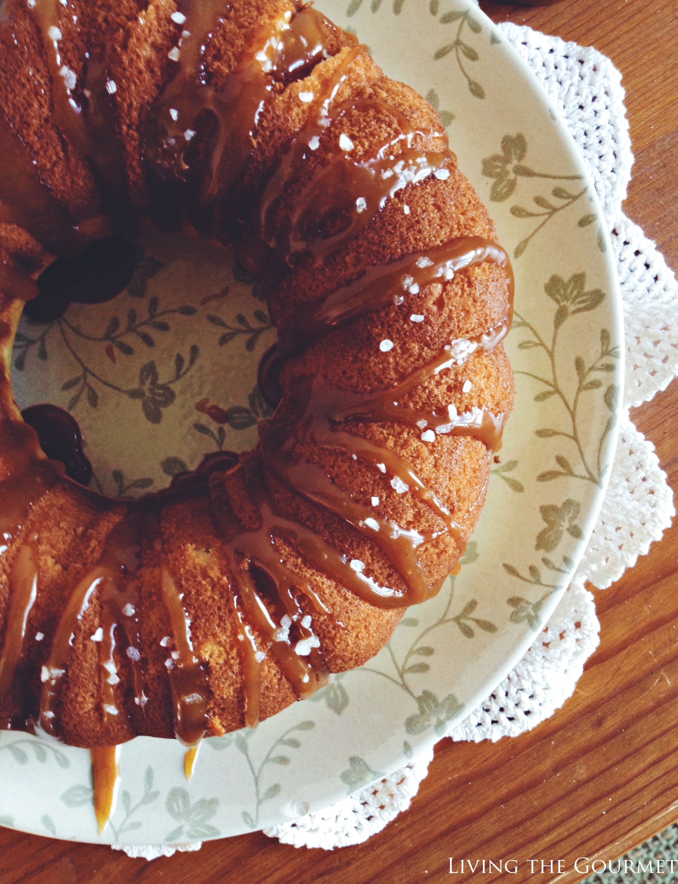 Living the Gourmet: Classic Vanilla Bundt Cake with a Salted Caramel Drizzle