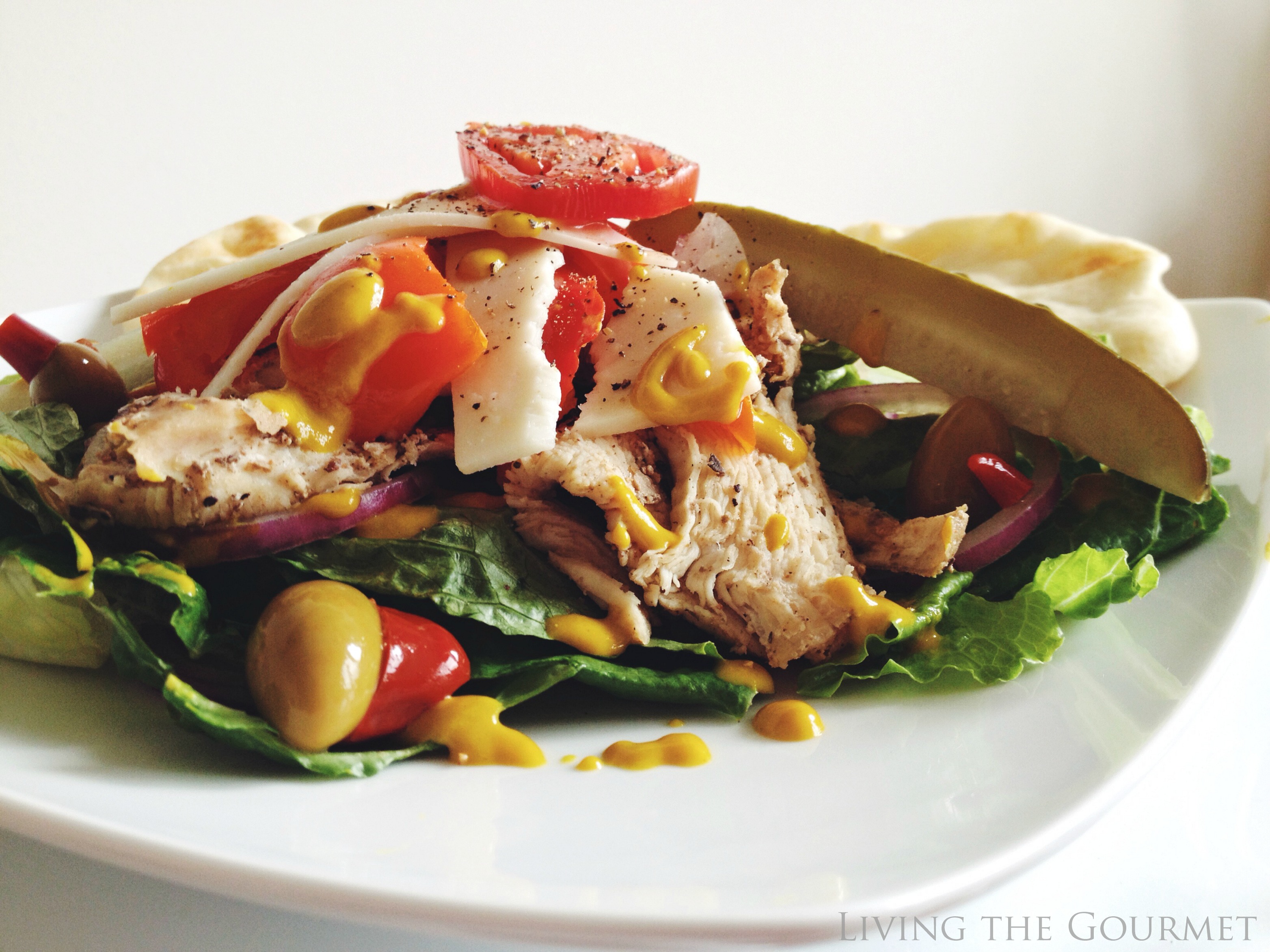 chicken salad with fresh salad greens & warm naan