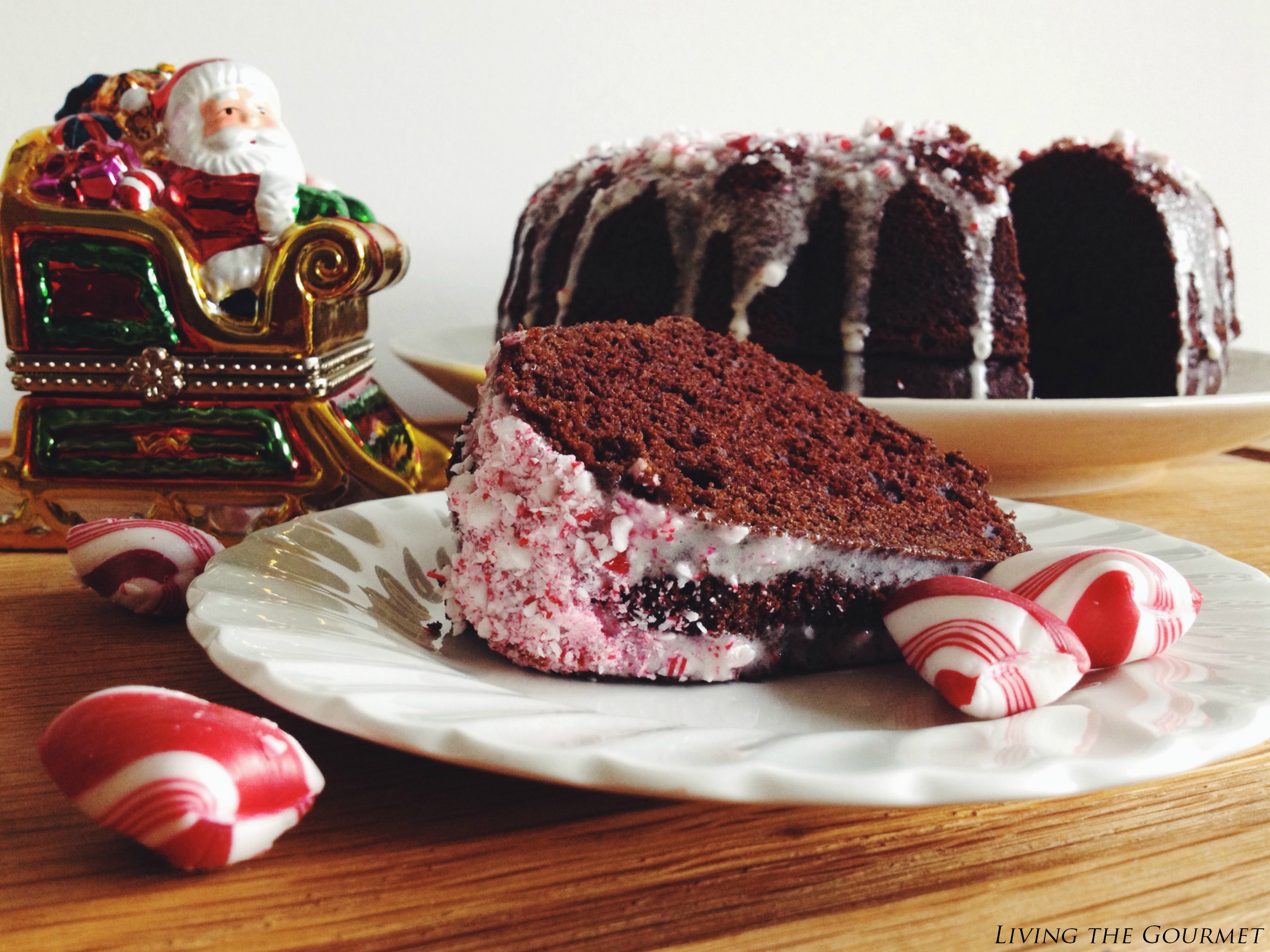 Living the Gourmet: Chocolate Cake w/ Eggnog & Peppermint Drizzle #BundtBakers