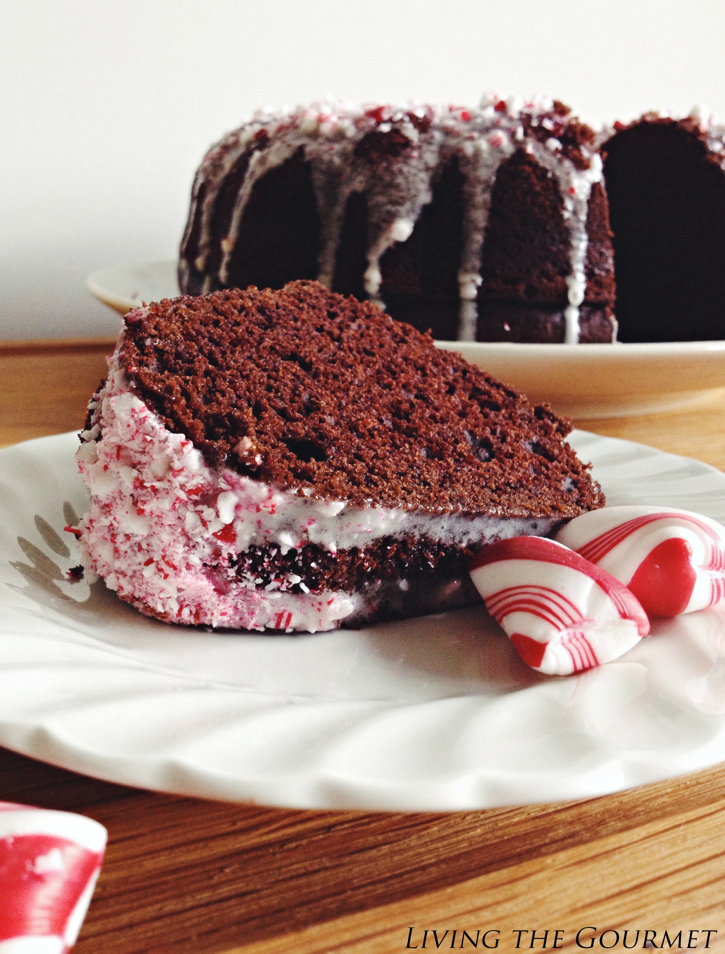 Living the Gourmet: Chocolate Cake w/ Eggnog & Peppermint Drizzle #BundtBakers