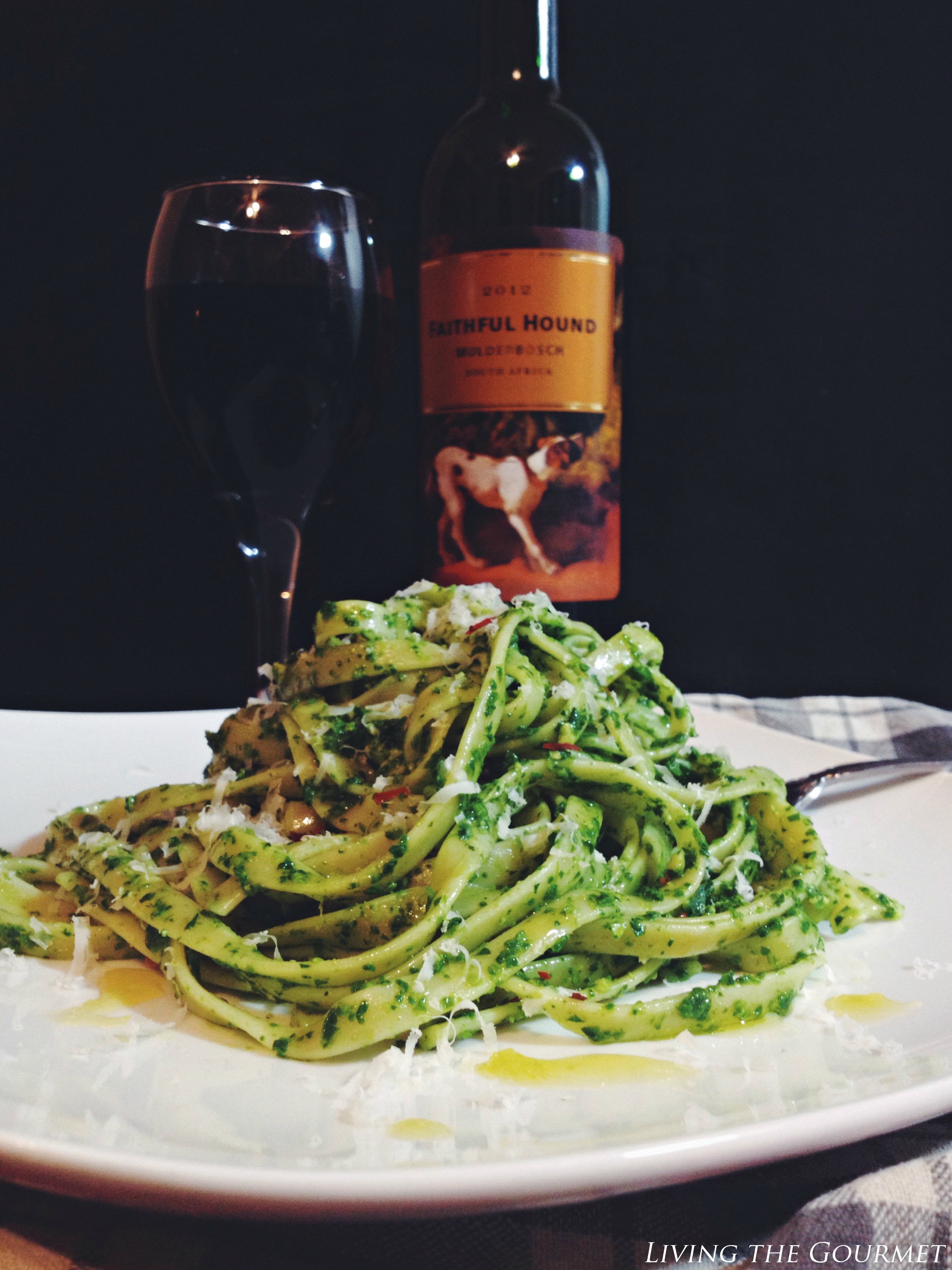 Arugula, Anchovies & Spinach Pesto with Fettuccine - Living The Gourmet