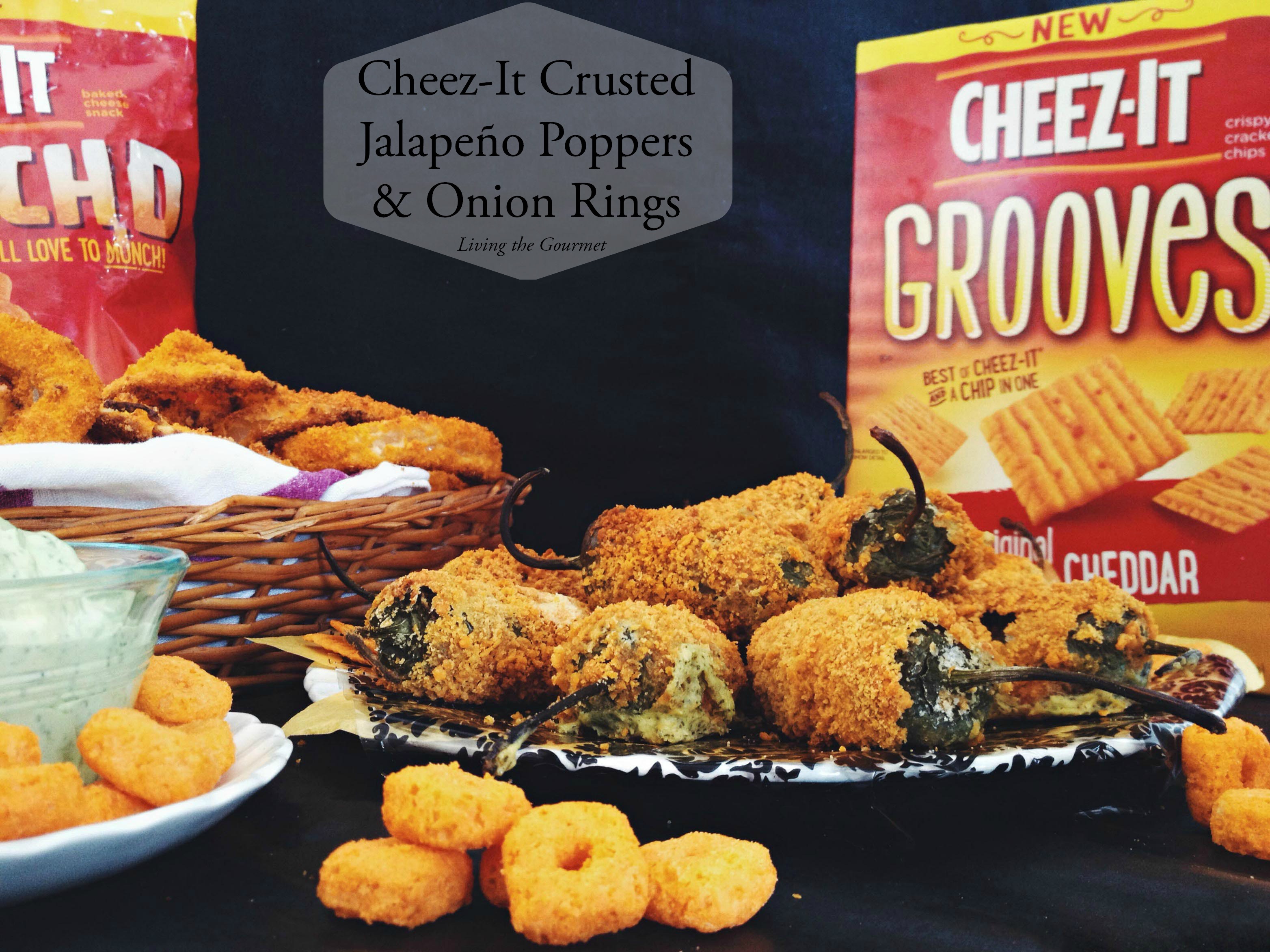 Living the Gourmet: Cheez-It Crusted Jalapeño Poppers & Onion Rings