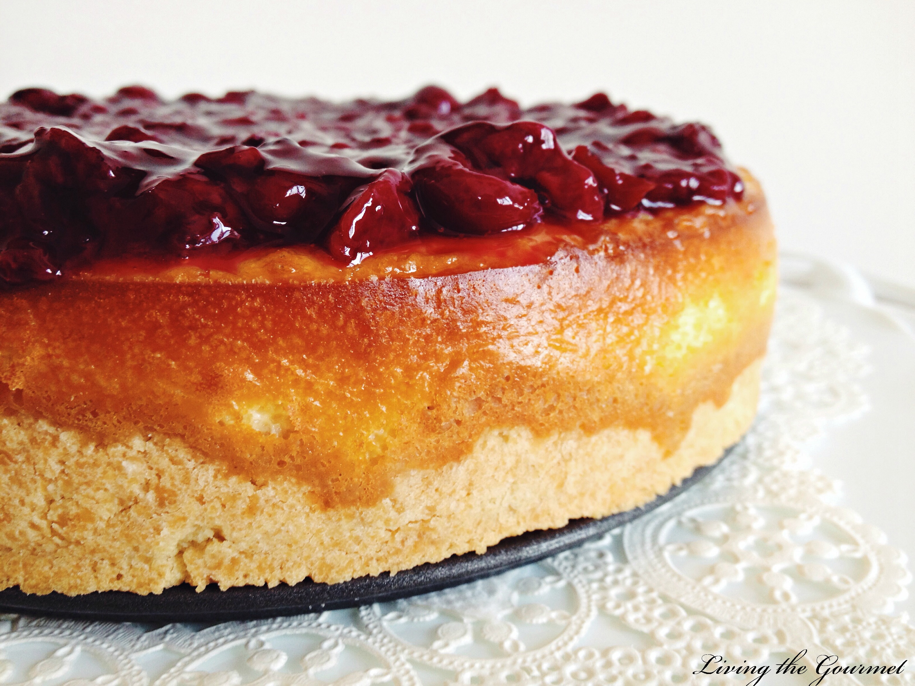 Living the Gourmet: Ricotta Cheesecake with Shortbread Crust & Sour Cherry Topping