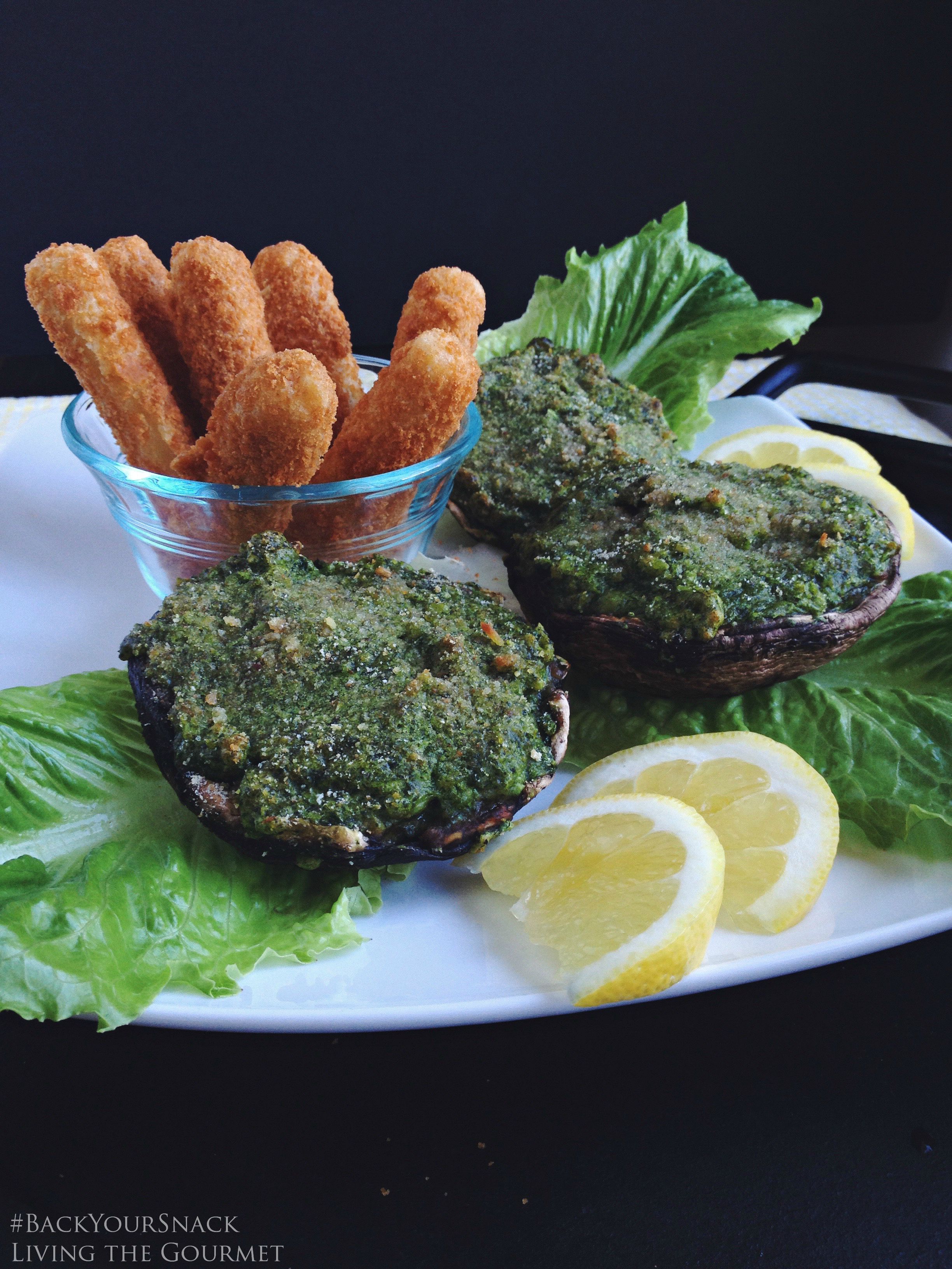 Living the Gourmet: Mozzarella & Spinach Stuffed Mushrooms | #BackYourSnack #ad