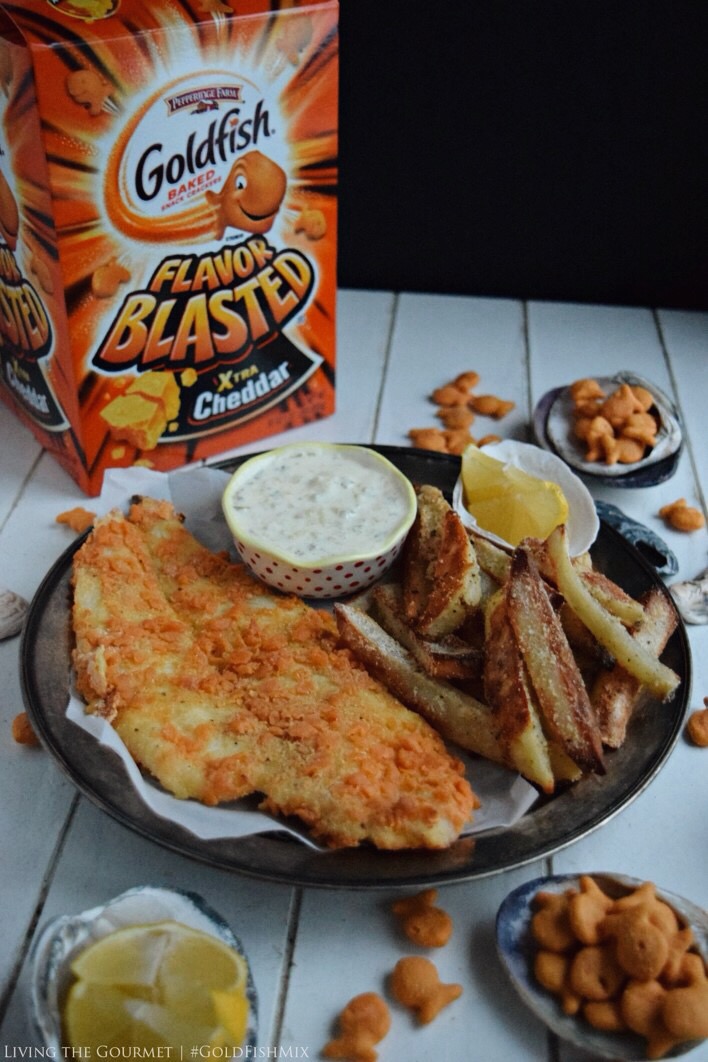 Living the Gourmet: Goldfish Cracker Crusted Fish and Chips | #GoldFishMix #Walmart #ad