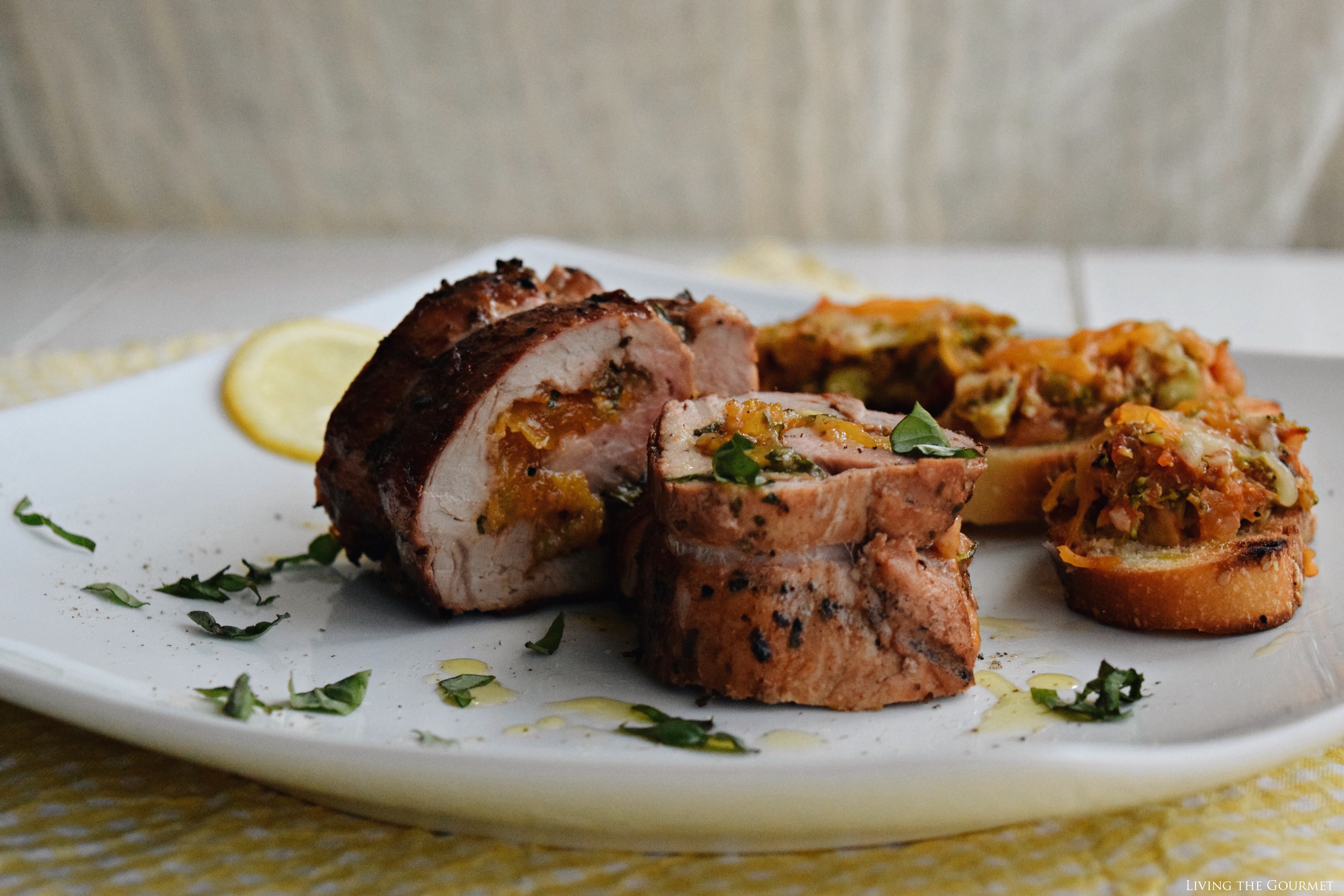 Living the Gourmet: Stuffed Pork Loin with Apricots, Basil, Garlic and Cheddar