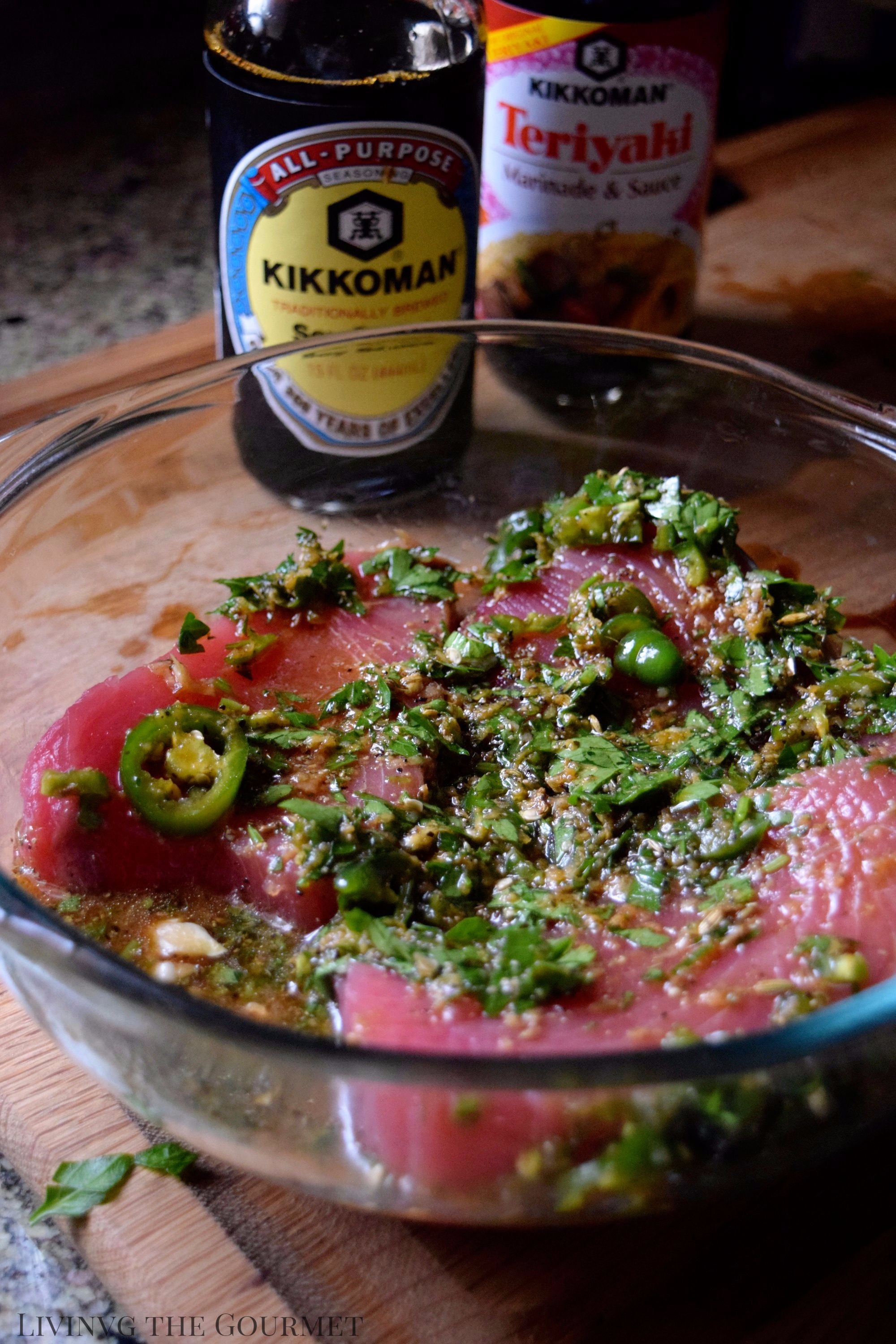 Living the Gourmet: The best dishes sometimes call for the simplest recipe. These Grilled Tuna Steaks are no exception to that. With just a handful of ingredients and a minimal amount of time, you'll have a delicious meal that can be enjoyed all year round. #KickinItWithKikkoman #ad