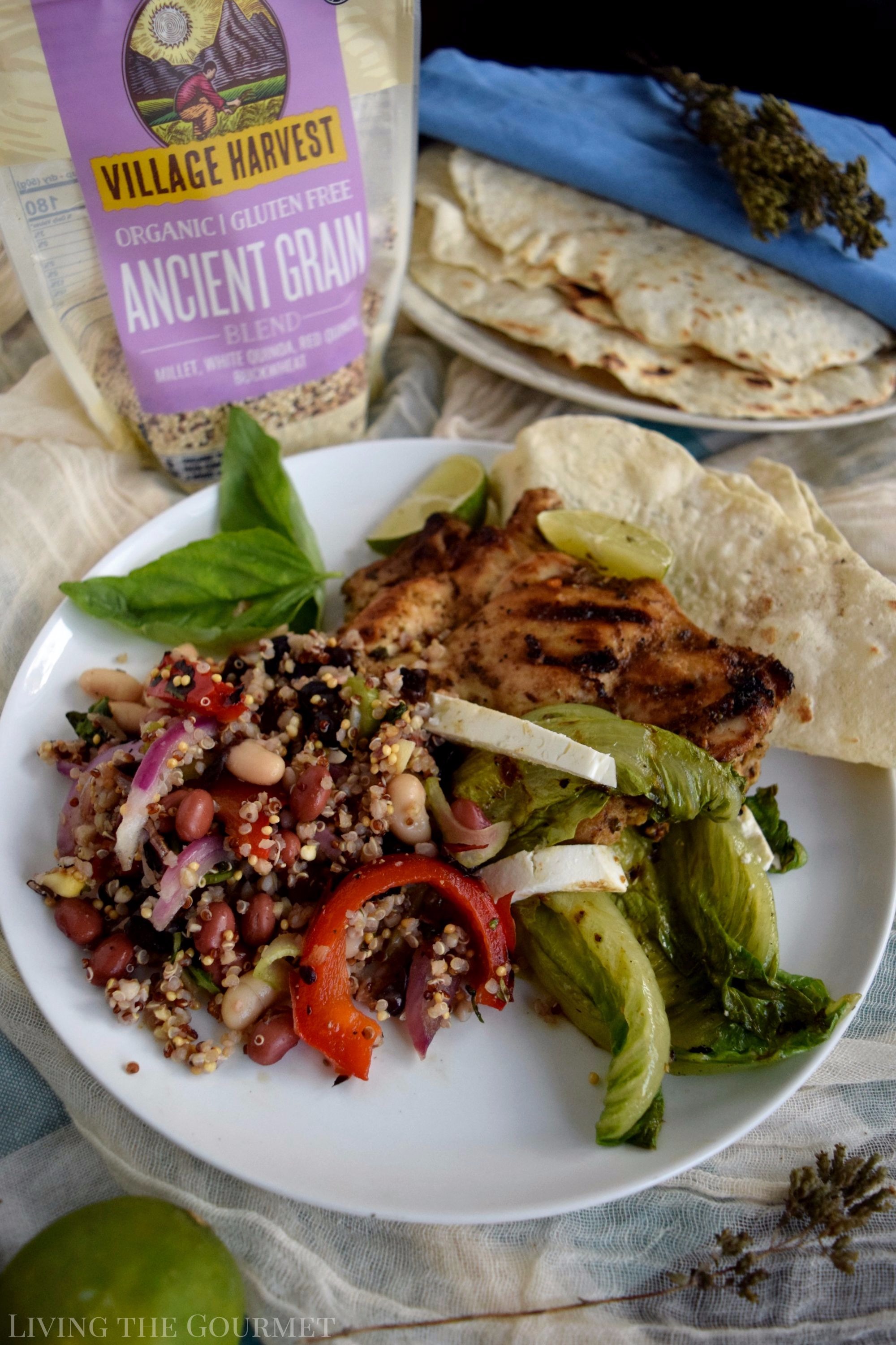 Living the Gourmet: Packed with protein, fiber, and nutrients, this Ancient Grains Three Bean Salad is served with Grilled Chicken for hearty, healthy summer meal. #vhblends #clvr