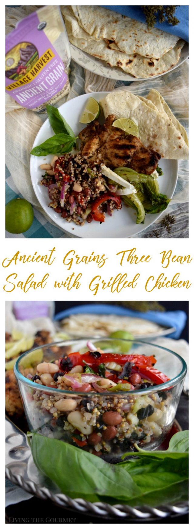 Ancient Grains Three Bean Salad with Grilled Chicken - Living The Gourmet