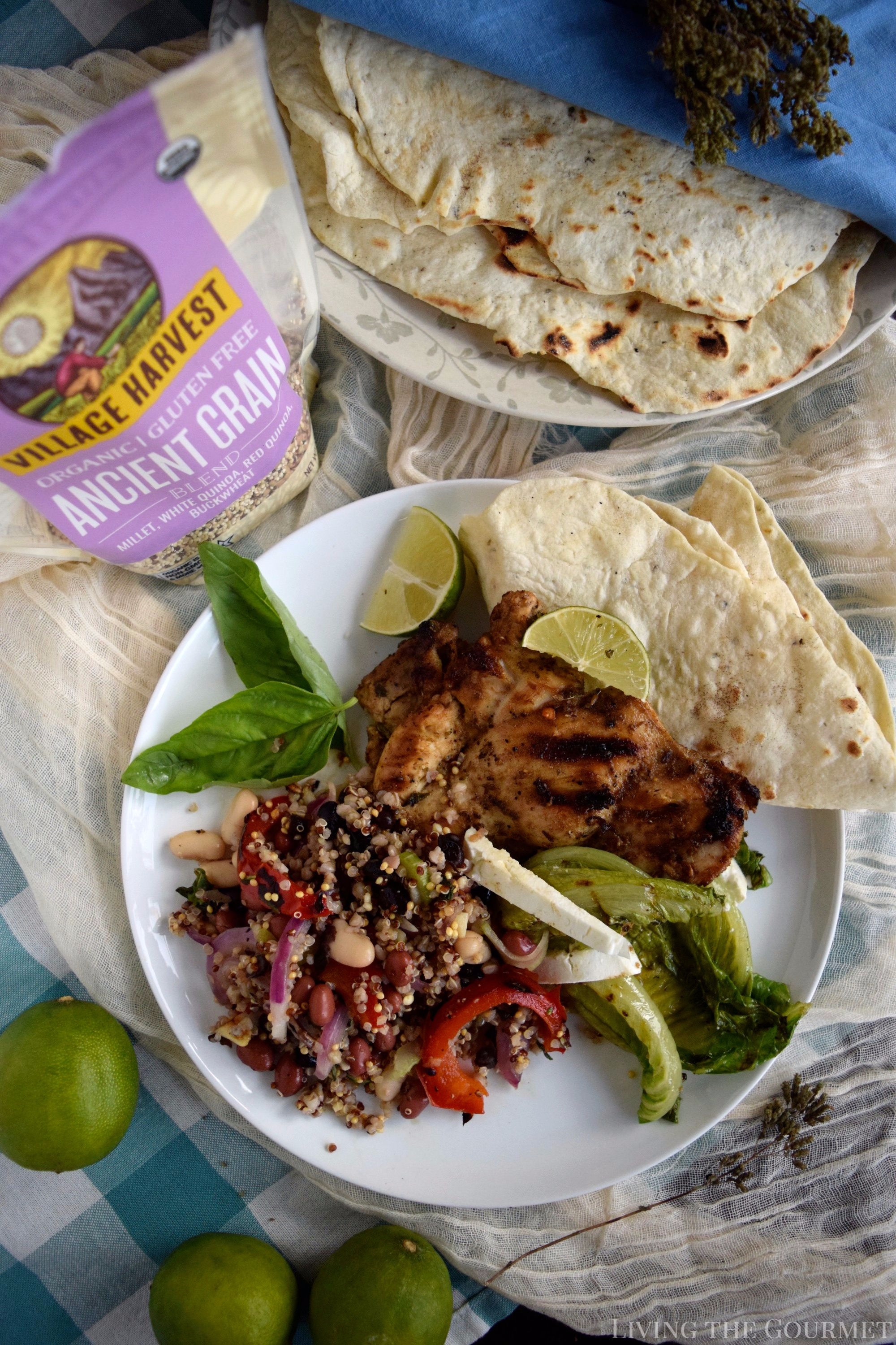 Living the Gourmet: Packed with protein, fiber, and nutrients, this Ancient Grains Three Bean Salad is served with Grilled Chicken for hearty, healthy summer meal. #vhblends #clvr