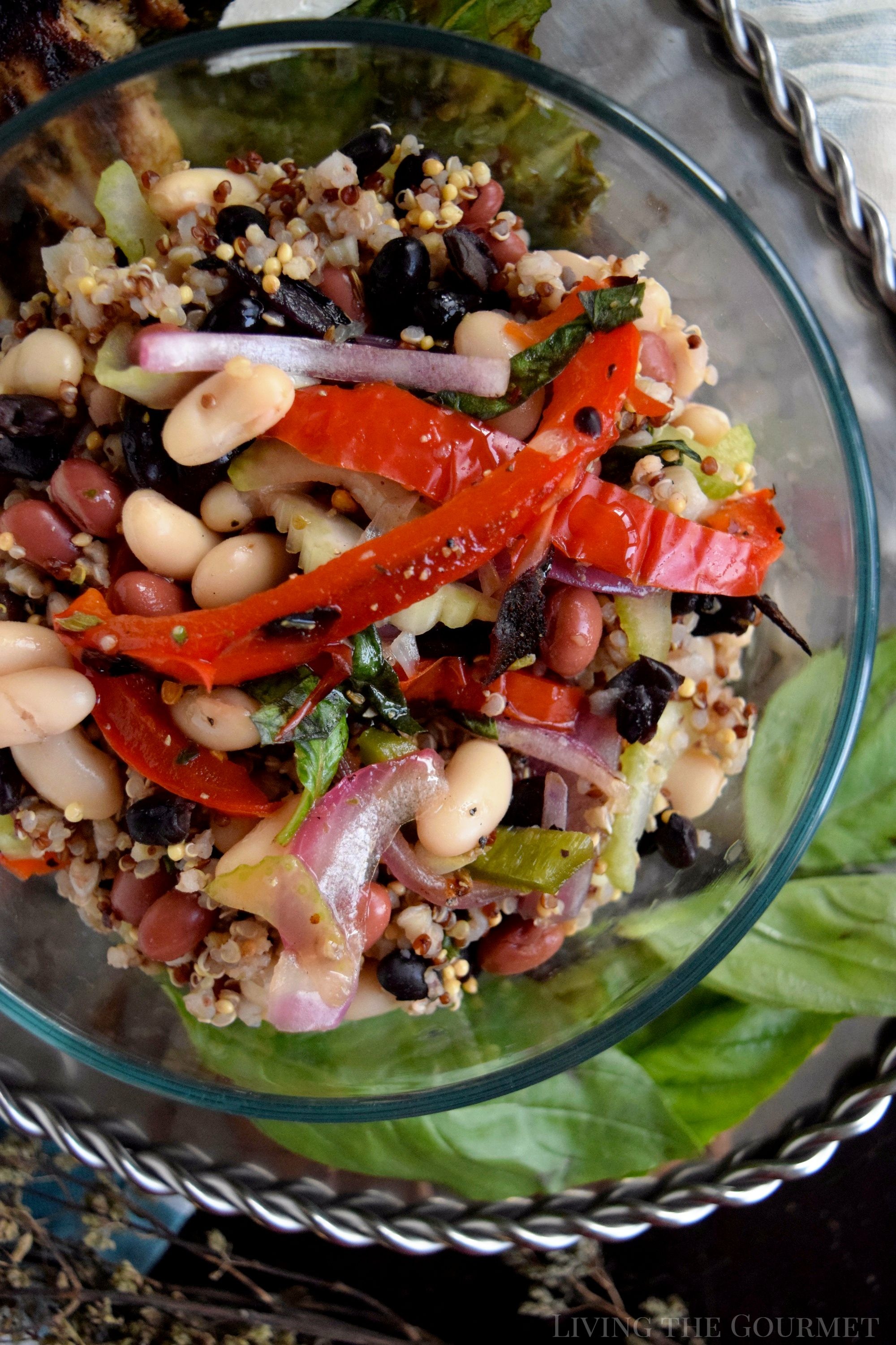 Living the Gourmet: Packed with protein, fiber, and nutrients, this Ancient Grains Three Bean Salad is served with Grilled Chicken for hearty, healthy summer meal. #vhblends #clvr