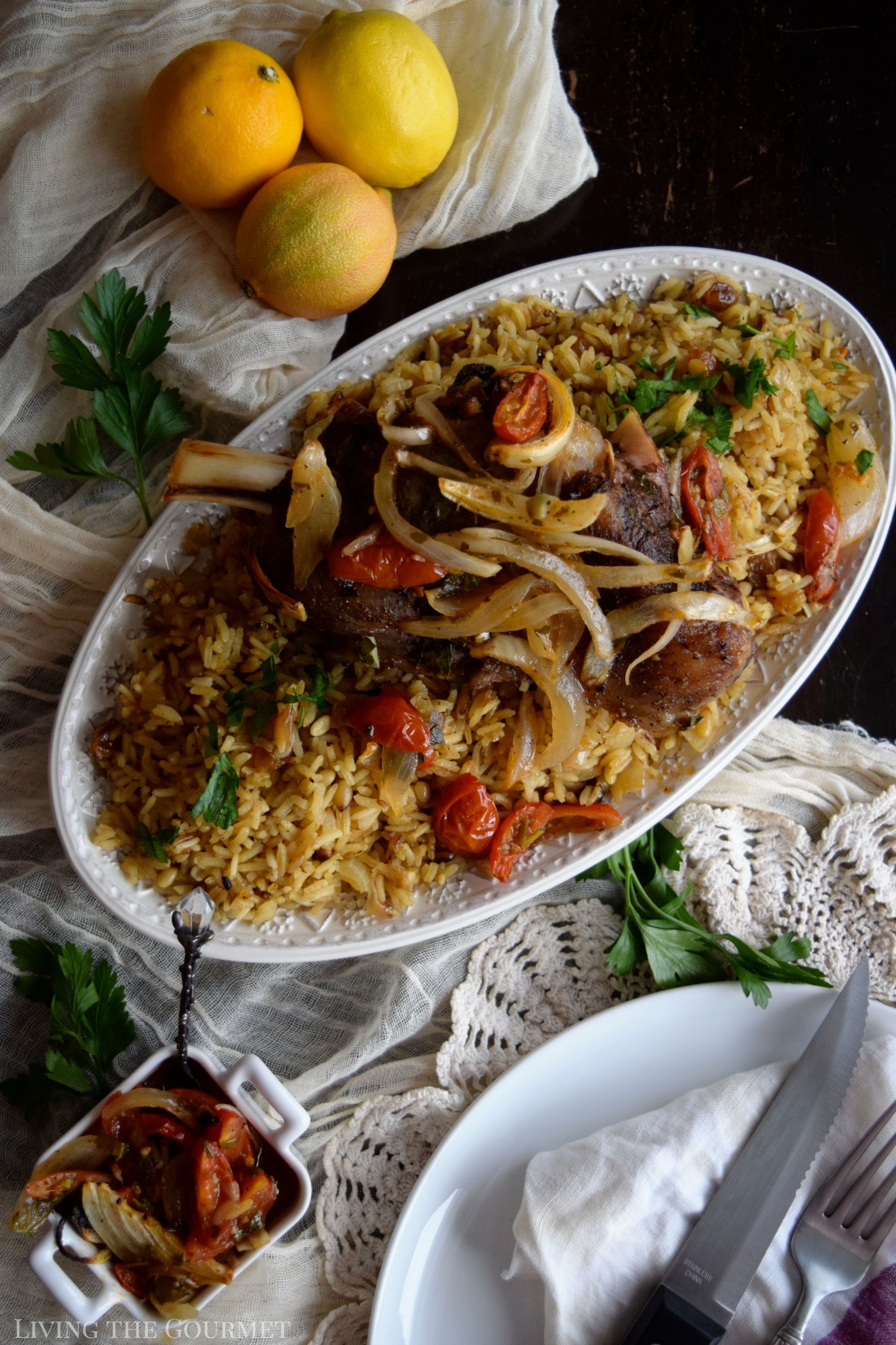 lamb shanks with rice pilaf
