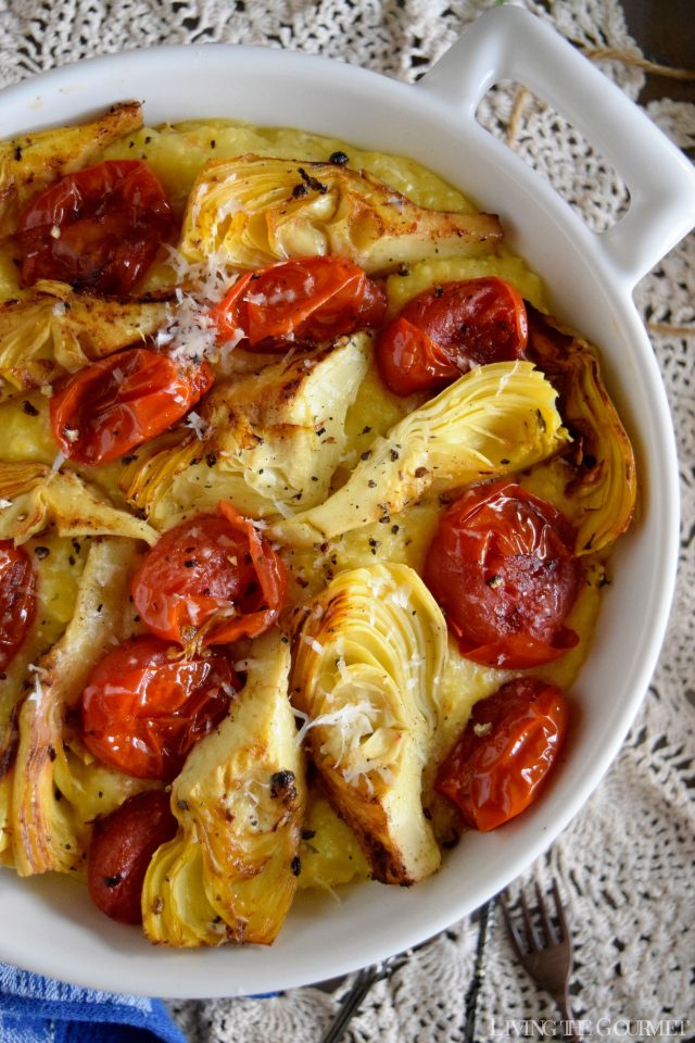 Lemon Chicken with Capers and Polenta with Artichoke Hearts Living