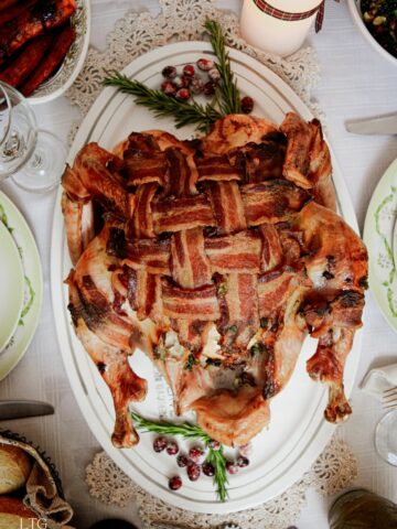 Bacon-Wrapped Herbed Turkey with Greek Wine Pairings for Thanksgiving