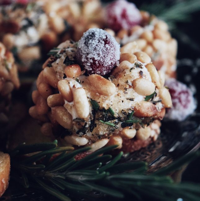 Truffle Goat Cheese & Pignoli Crostini - Living The Gourmet