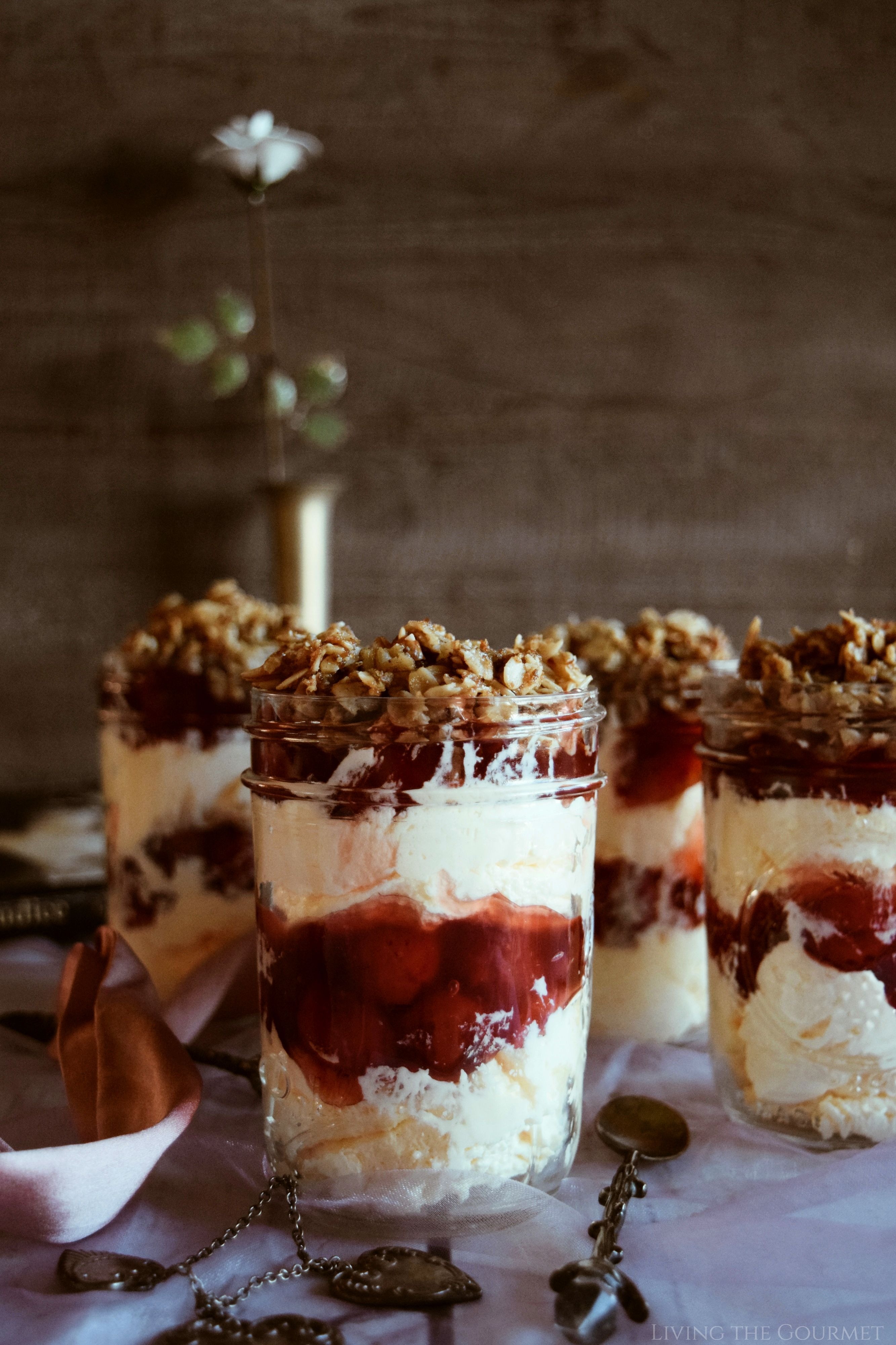 cherry & vanilla mousse trifles with toasted granola