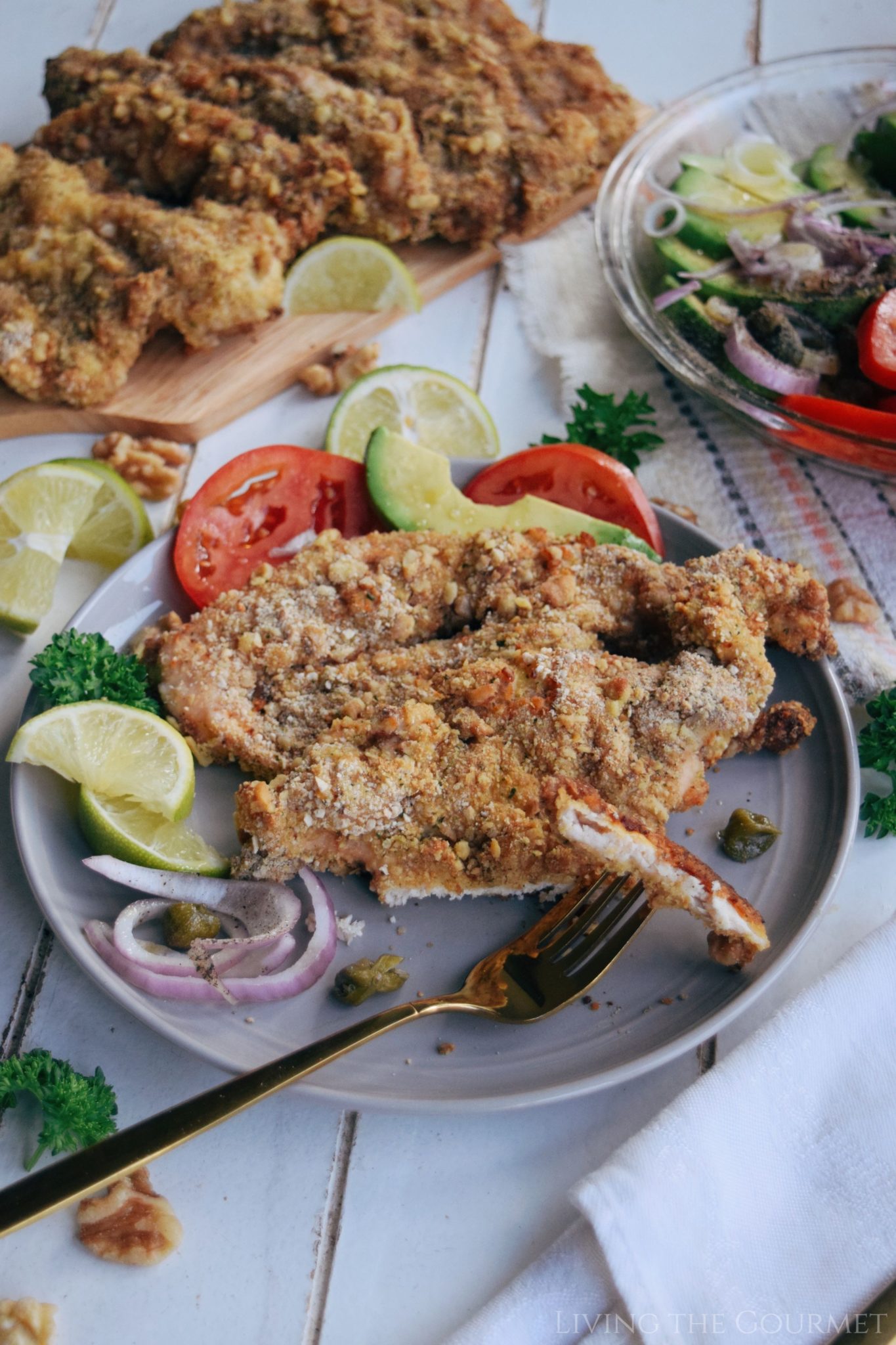 Walnut Crusted Oven Fried Chicken Cutlets Living The Gourmet