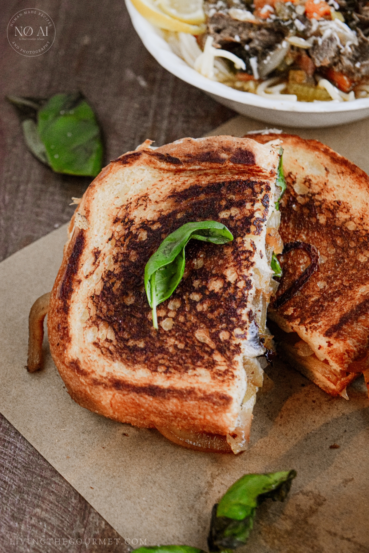 Caramelized Onion and Basil Grilled Cheese