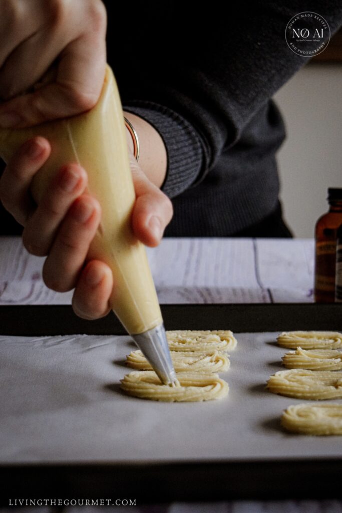 Piping the butter cookie dough