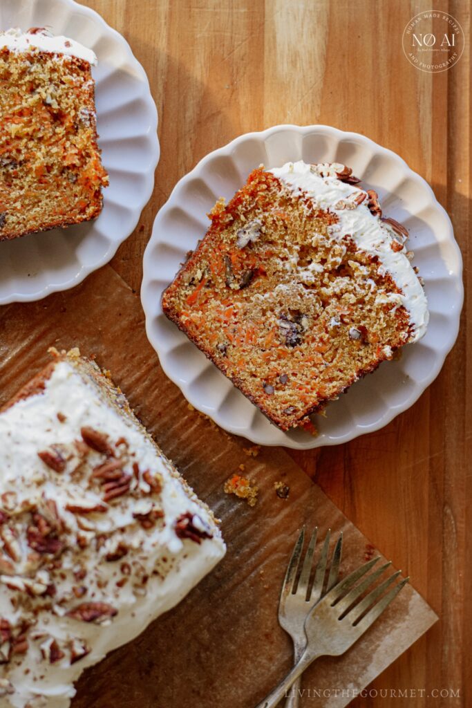 Slices of Carrot Cake with Cream Cheese Frosting