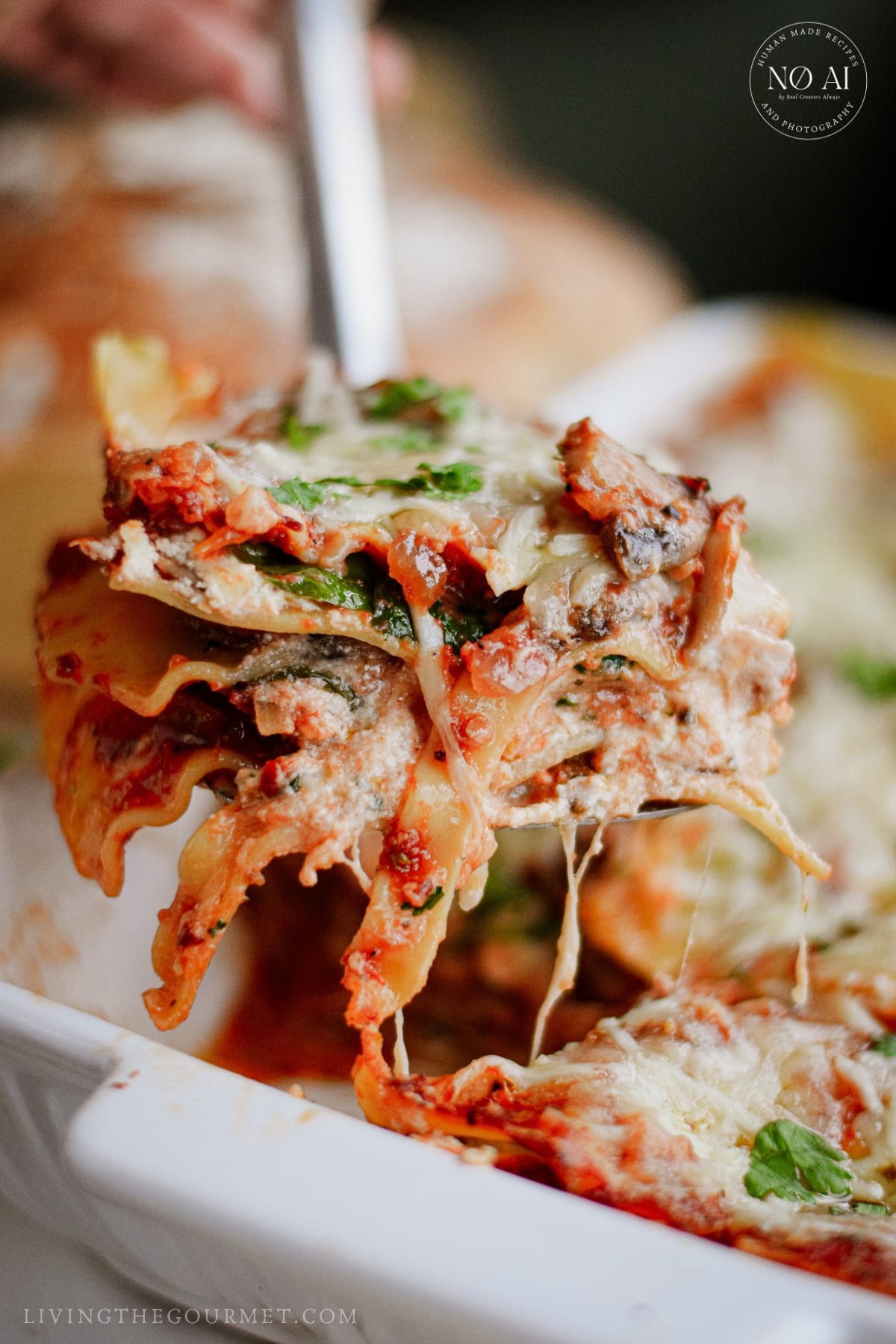 Serving Spinach and Mushroom Lasagna