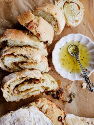 Garlic Stuffed Bread with herbed olive oil