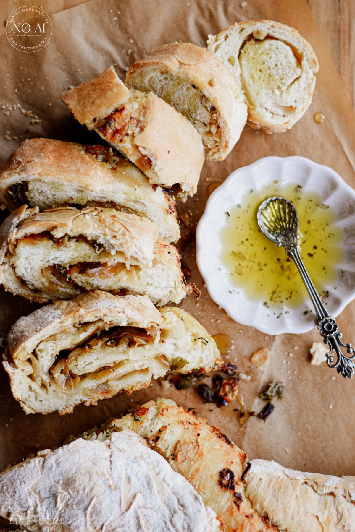 Garlic Stuffed Bread with herbed olive oil