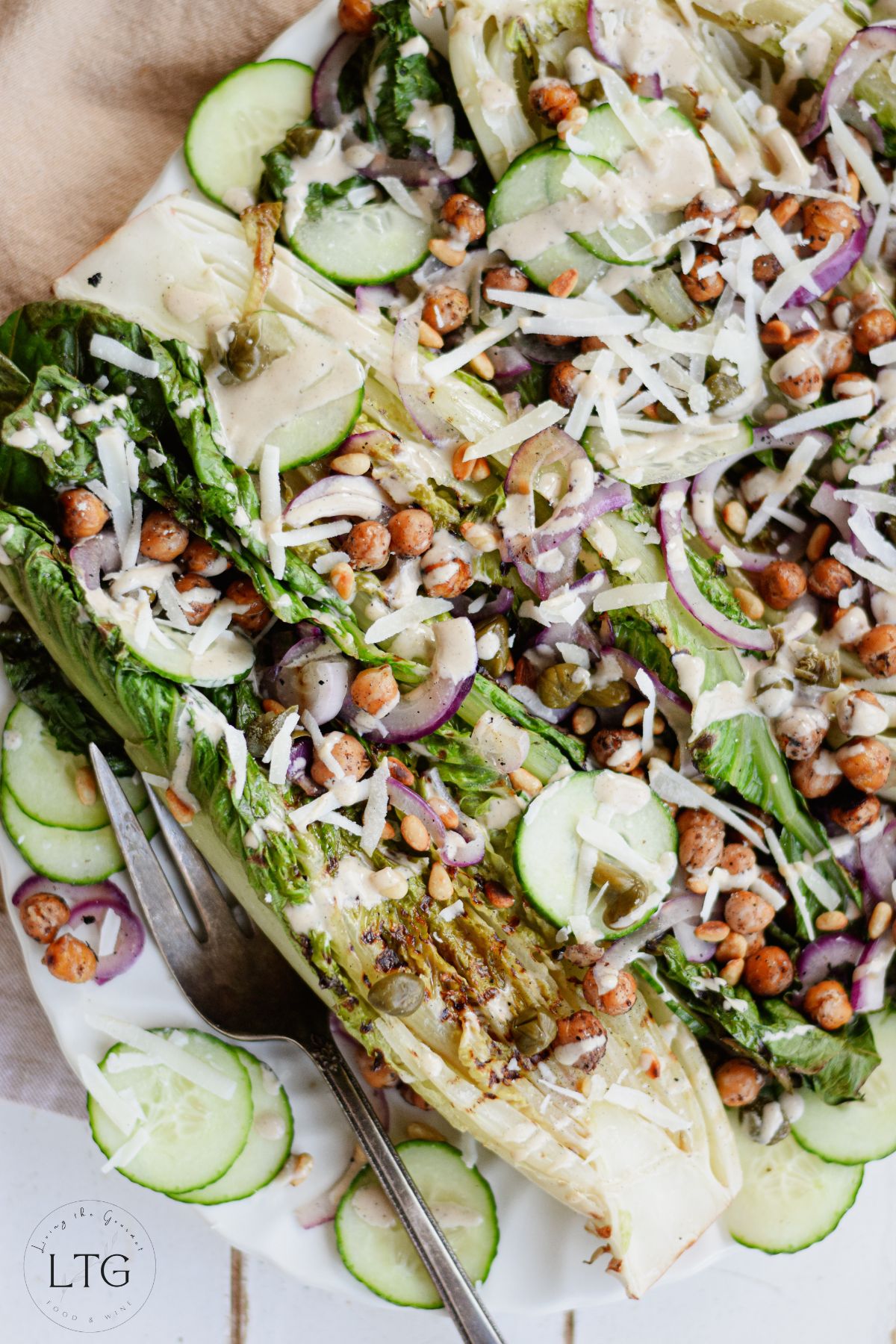 Grilled Romaine Salad with Egg-Free Caesar Dressing