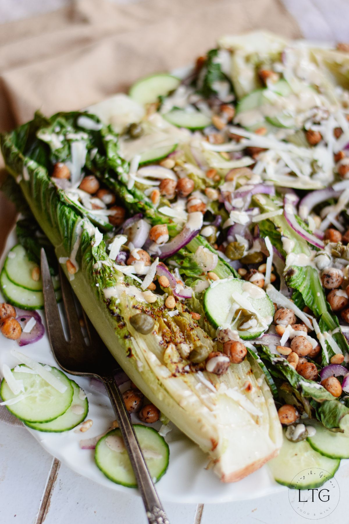 Grilled Romaine Salad with Egg-Free Caesar Dressing