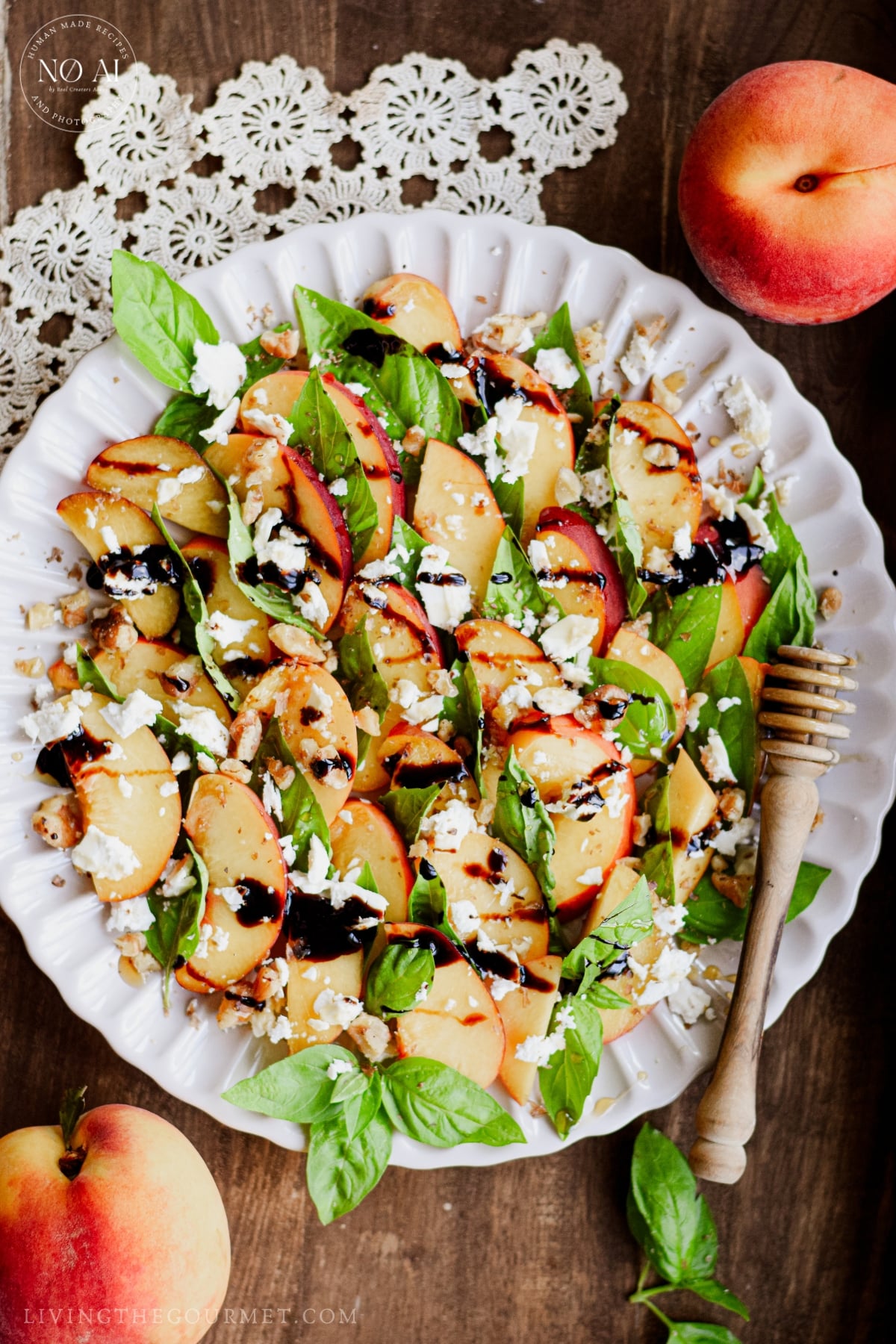 Peach and Feta Salad with Honey and Balsamic Glaze