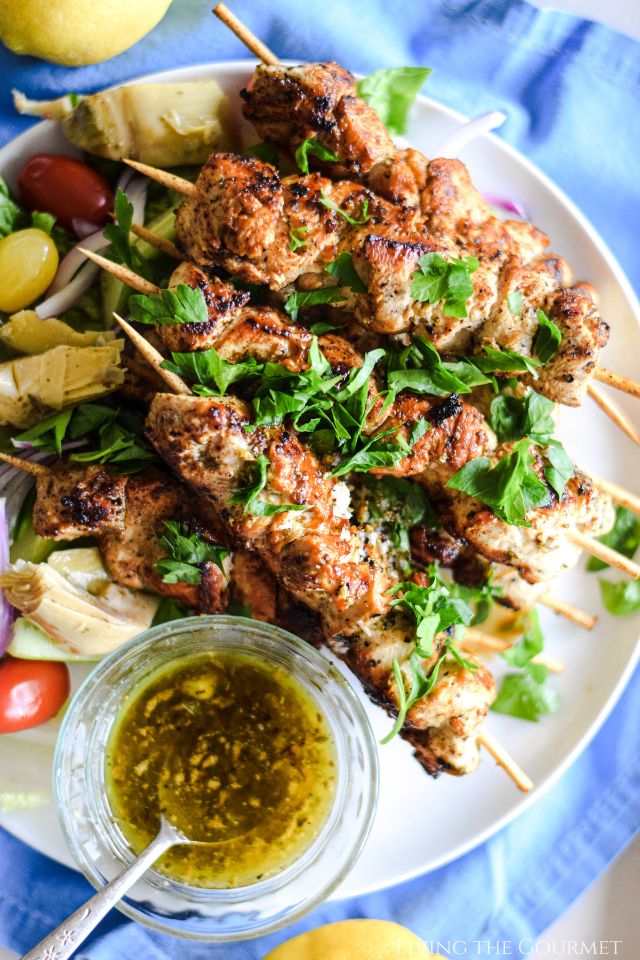 Grilled Chicken Souvlaki with Greek Romaine Salad