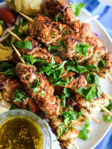 Grilled Chicken Souvlaki with Greek Romaine Salad