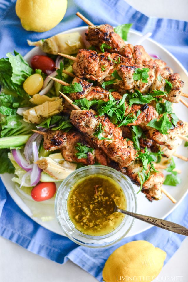 Grilled Chicken Souvlaki with Greek Romaine Salad