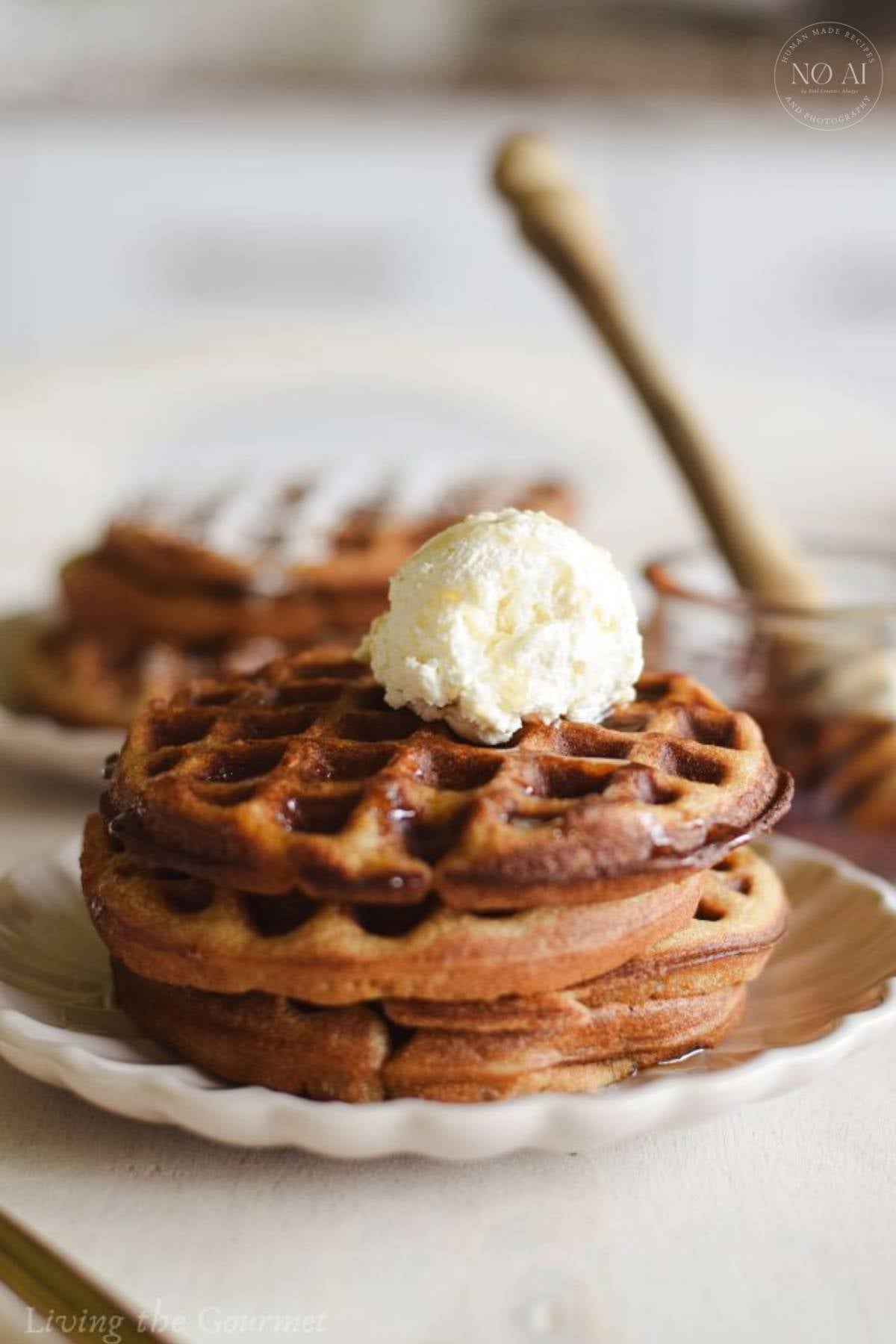 These Gluten-free Waffles are served with whipped honey cream. It's a perfectly cozy breakfast for brisk fall mornings or long lazy weekends.