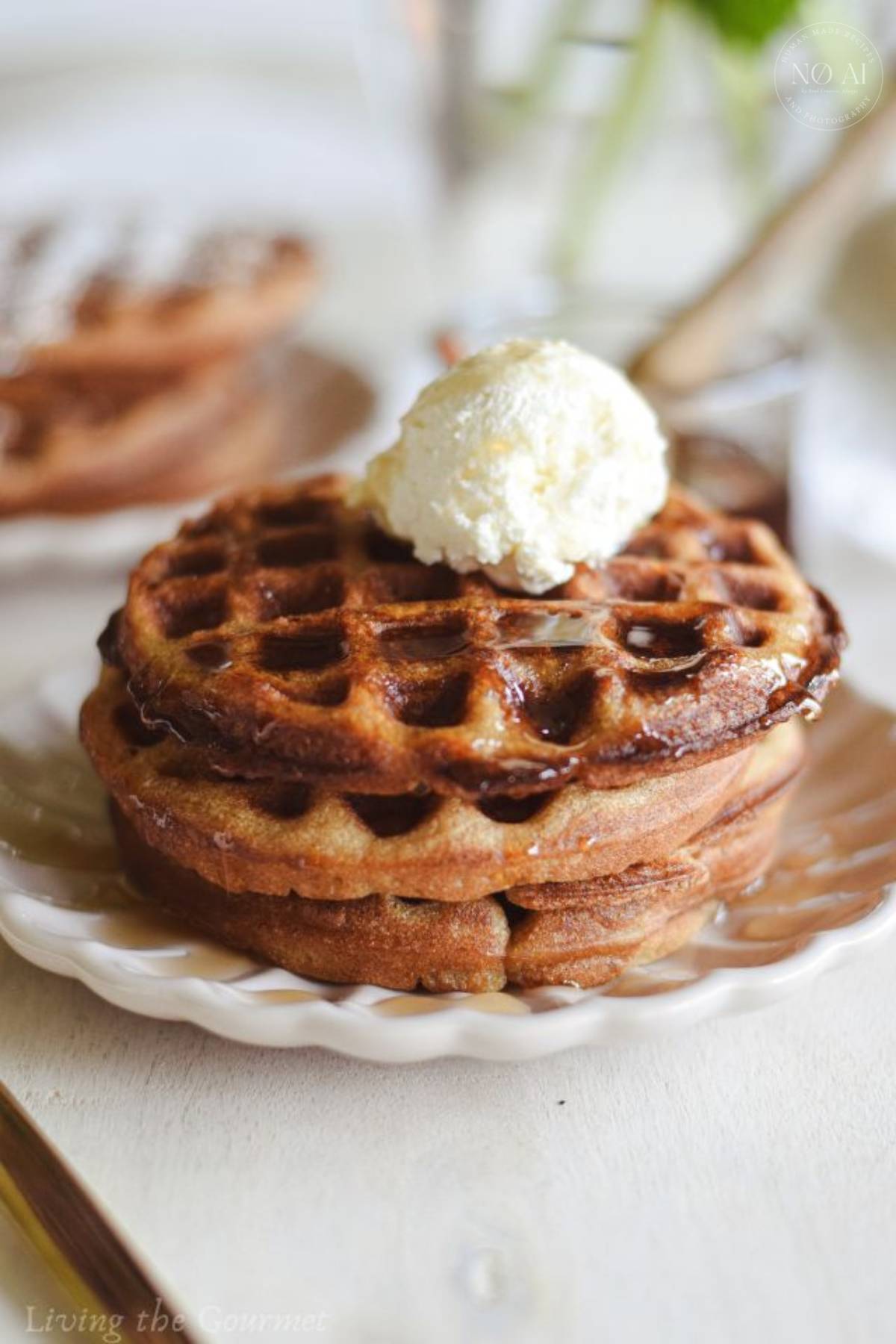 These Gluten-free Waffles are served with whipped honey cream. It's a perfectly cozy breakfast for brisk fall mornings or long lazy weekends.