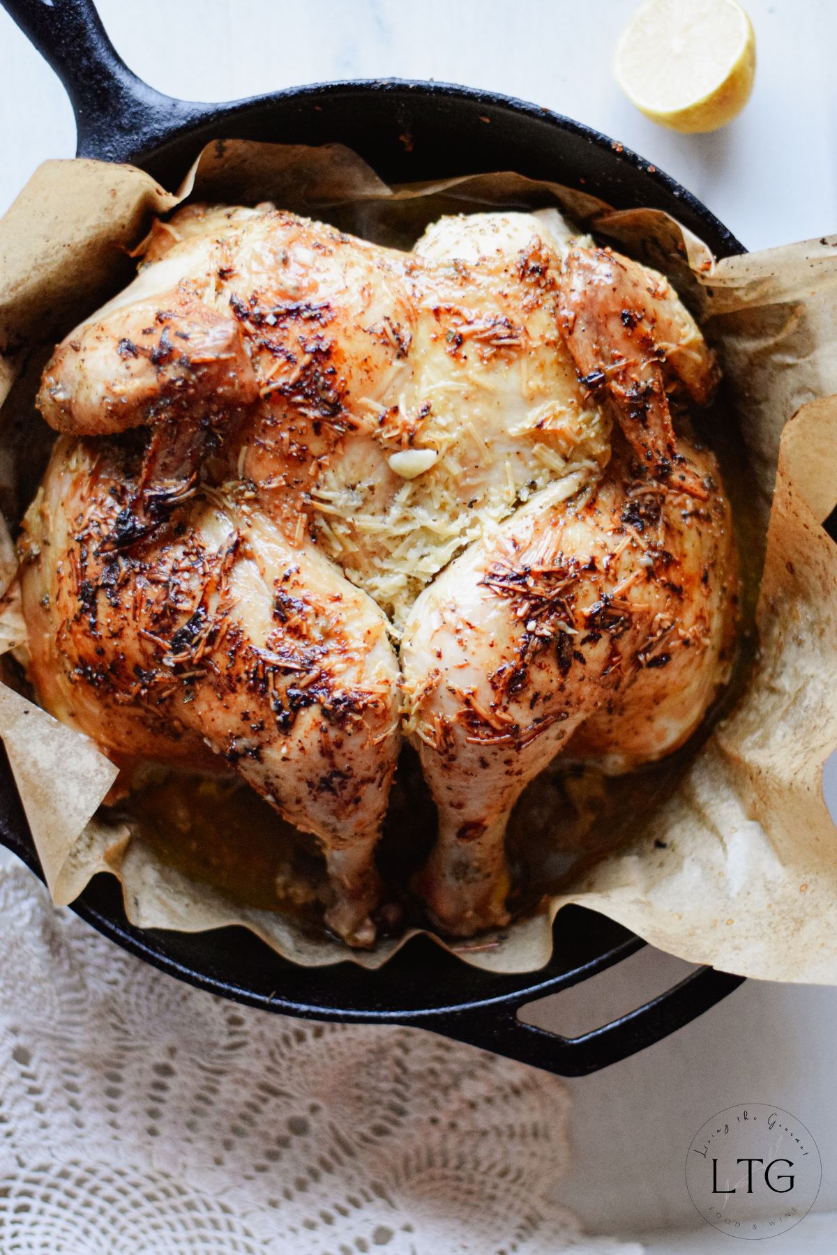 Garlic and Lemon Spatchcocked Chicken with Parmesan Cheese