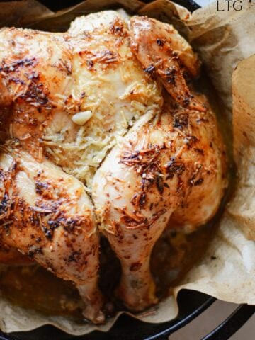Garlic and Lemon Spatchcocked Chicken with Parmesan Cheese