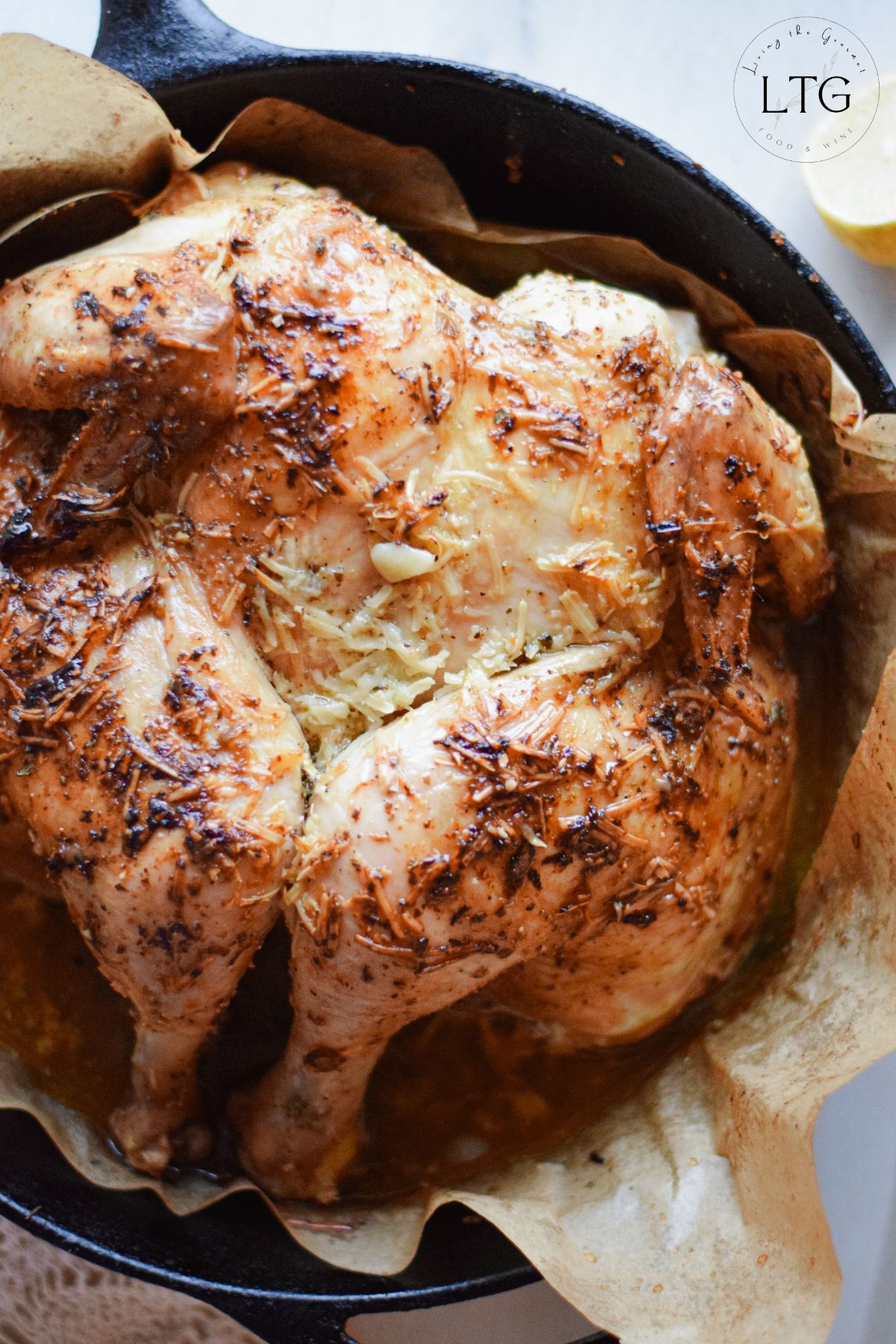 Garlic and Lemon Spatchcocked Chicken with Parmesan Cheese