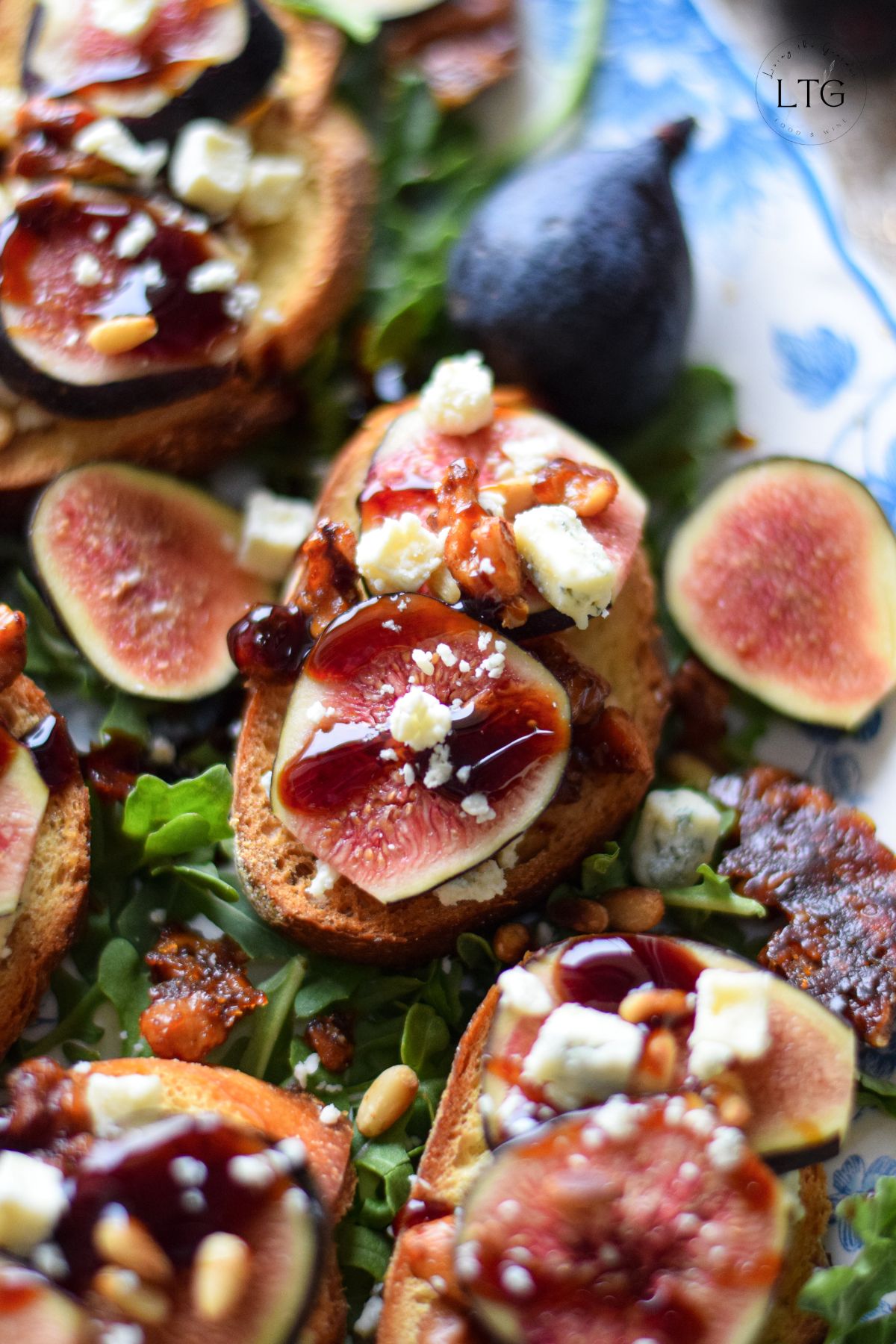 Blue Cheese and Fig Bruschetta with Honeyed Walnuts