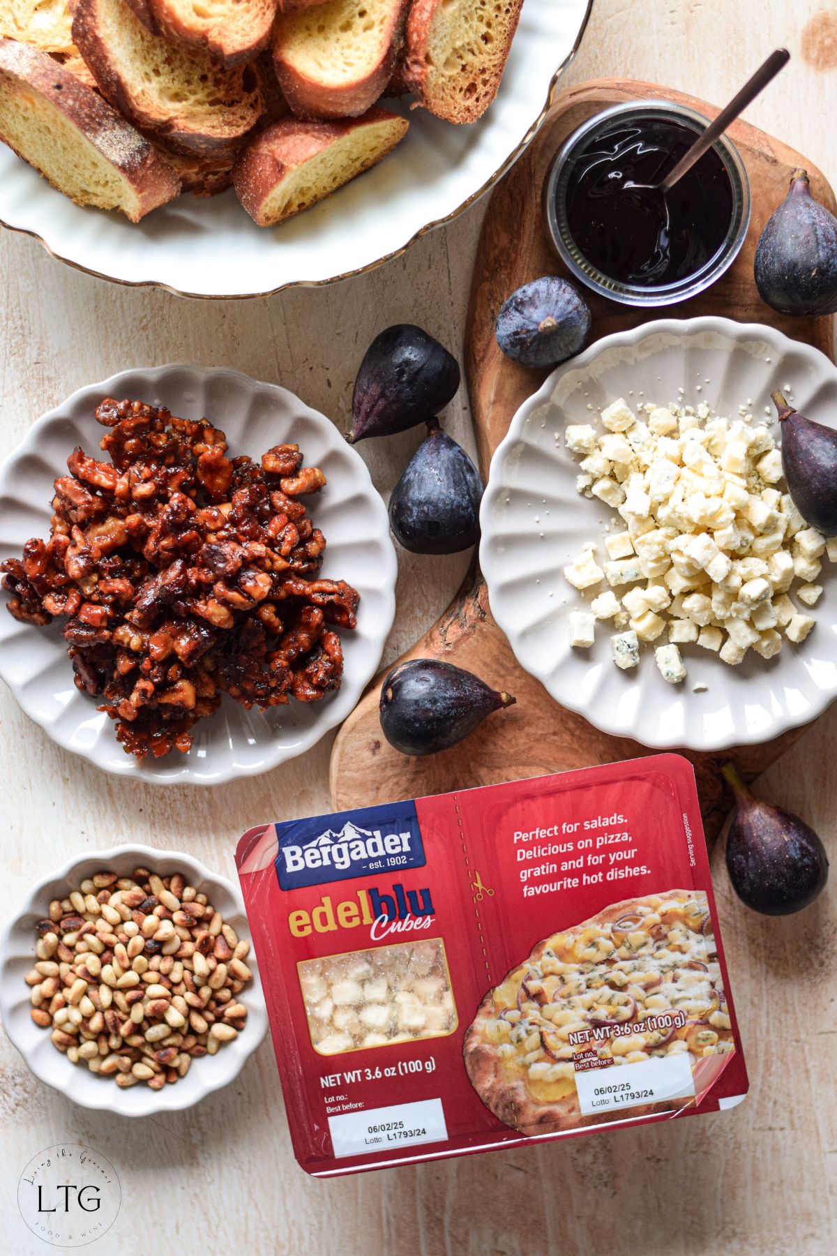 Blue Cheese and Fig Bruschetta with Honeyed Walnuts