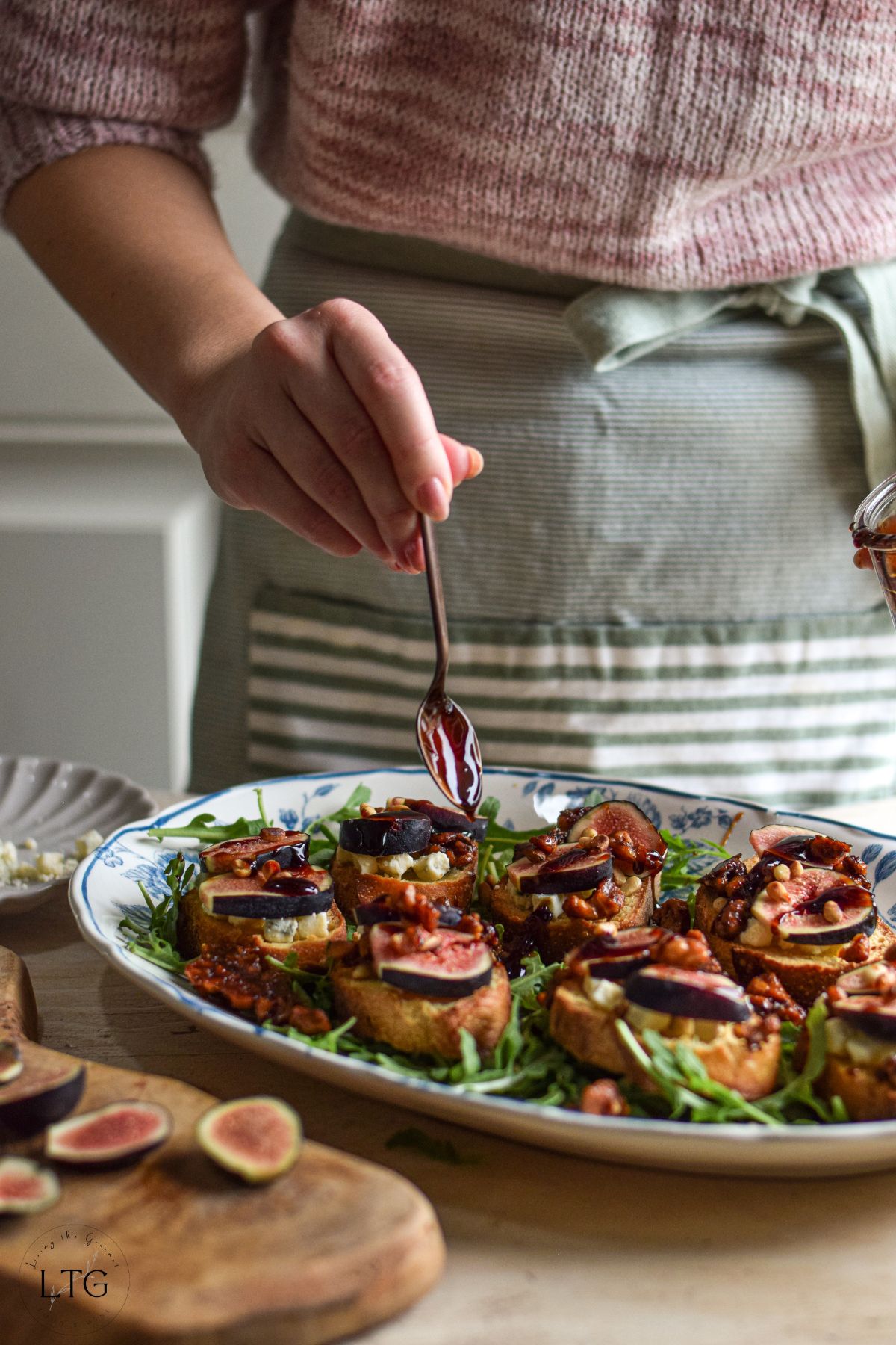 Blue Cheese and Fig Bruschetta with Honeyed Walnuts