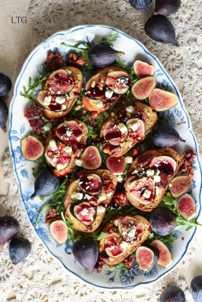 Blue Cheese and Fig Bruschetta with Honeyed Walnuts