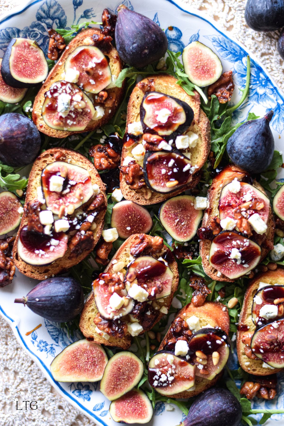 Blue Cheese and Fig Bruschetta with Honeyed Walnuts