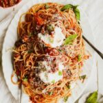 Eggplant and Tomato Pasta with Whipped Ricotta
