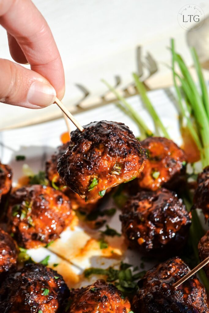 Chorizo Meatballs with Hot Honey Sauce