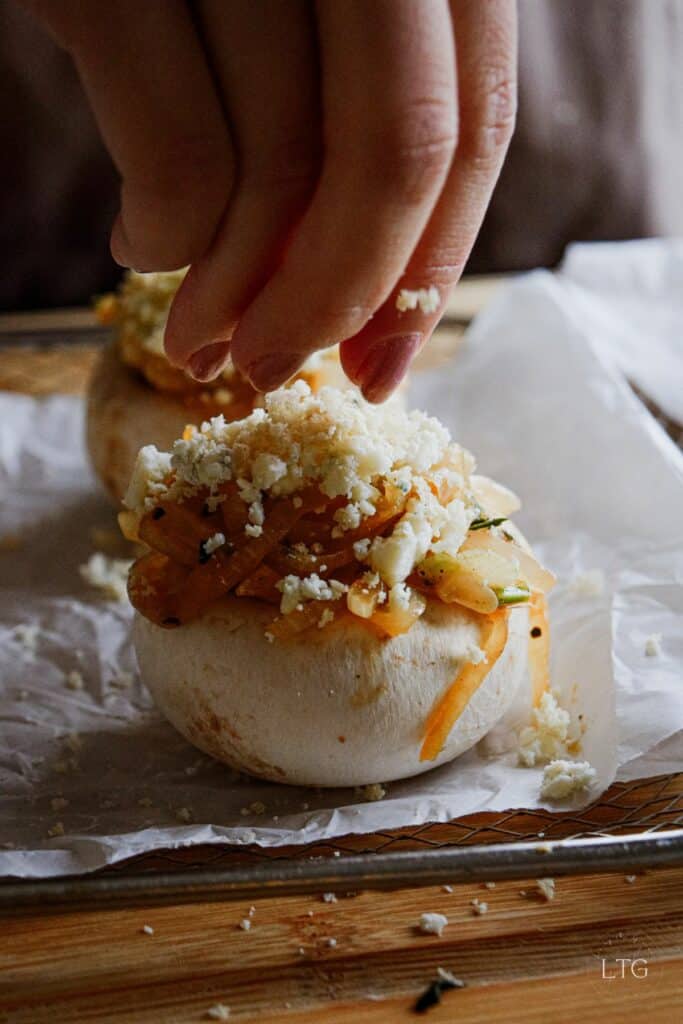 Spicy Grilled Onion Stuffed Mushrooms