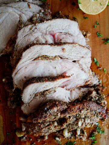 Garlic and Herb Stuffed Rib End Pork Roast