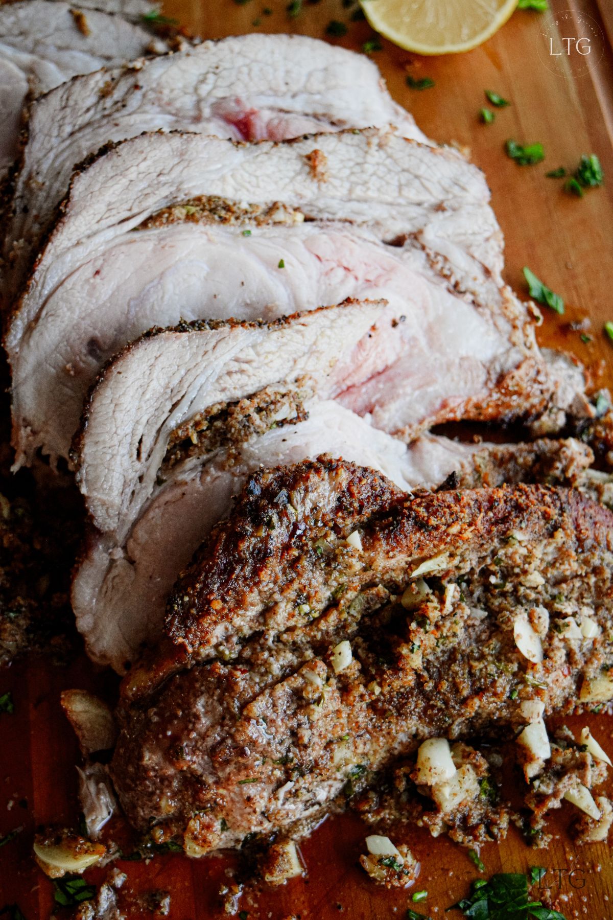 Garlic and Herb Stuffed Rib End Pork Roast